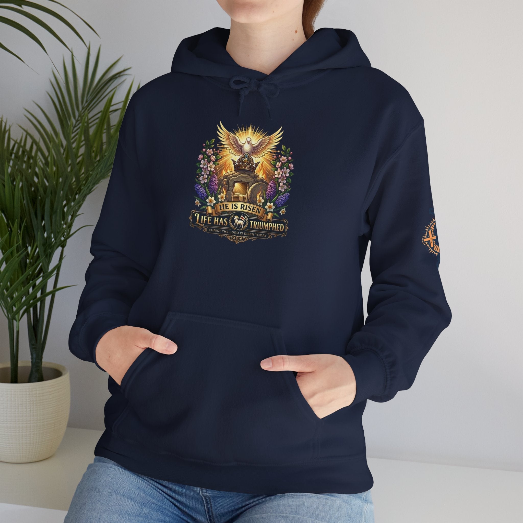 He Is Risen "Life Has Triumphed" Hoodie — Easter Resurrection Christian Hoodie Printify