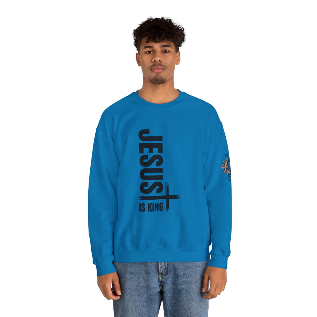 Jesus Is King Sweatshirt | Modern Typographic Cross Christian Sweatshirt Printify