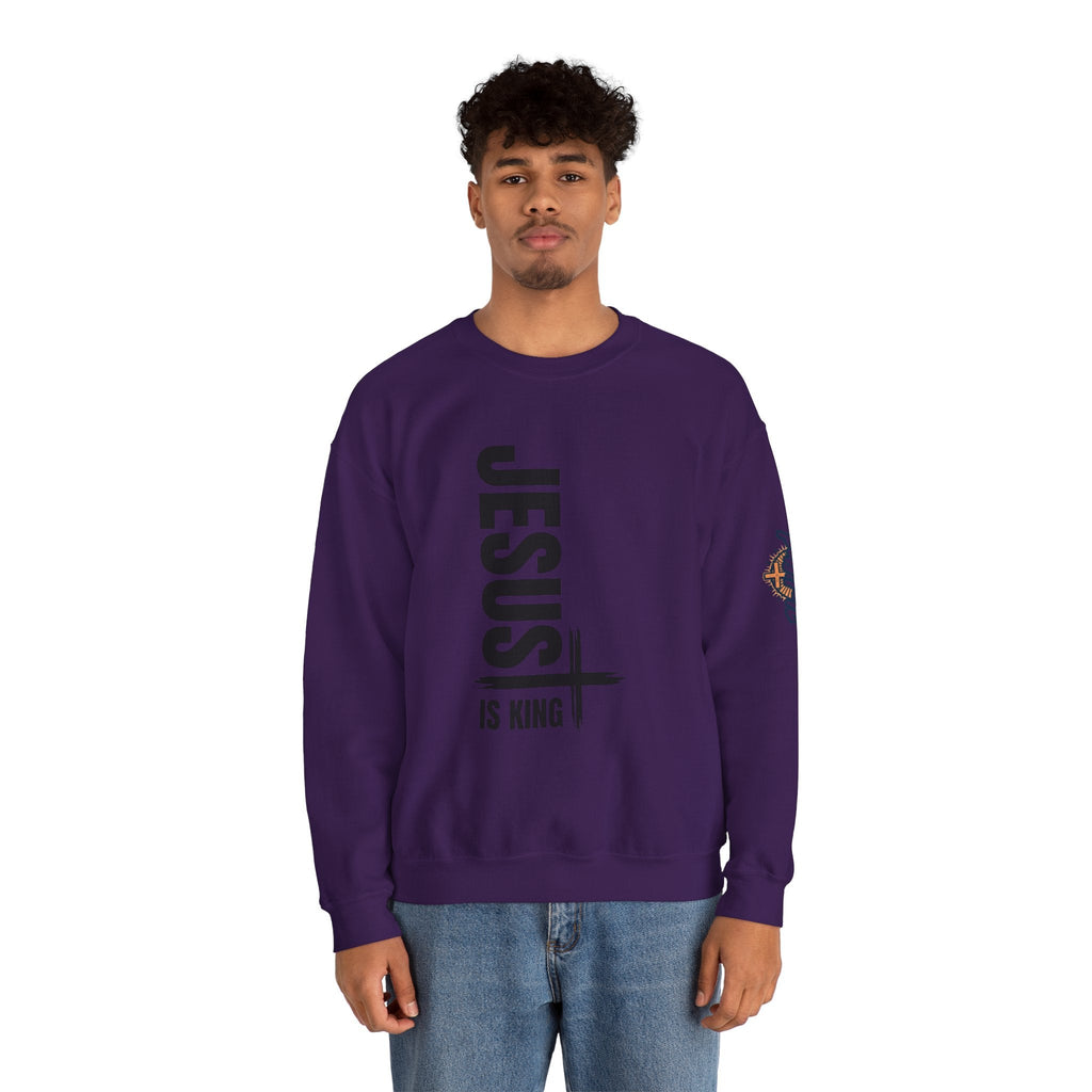 Jesus Is King Sweatshirt | Modern Typographic Cross Christian Sweatshirt Printify