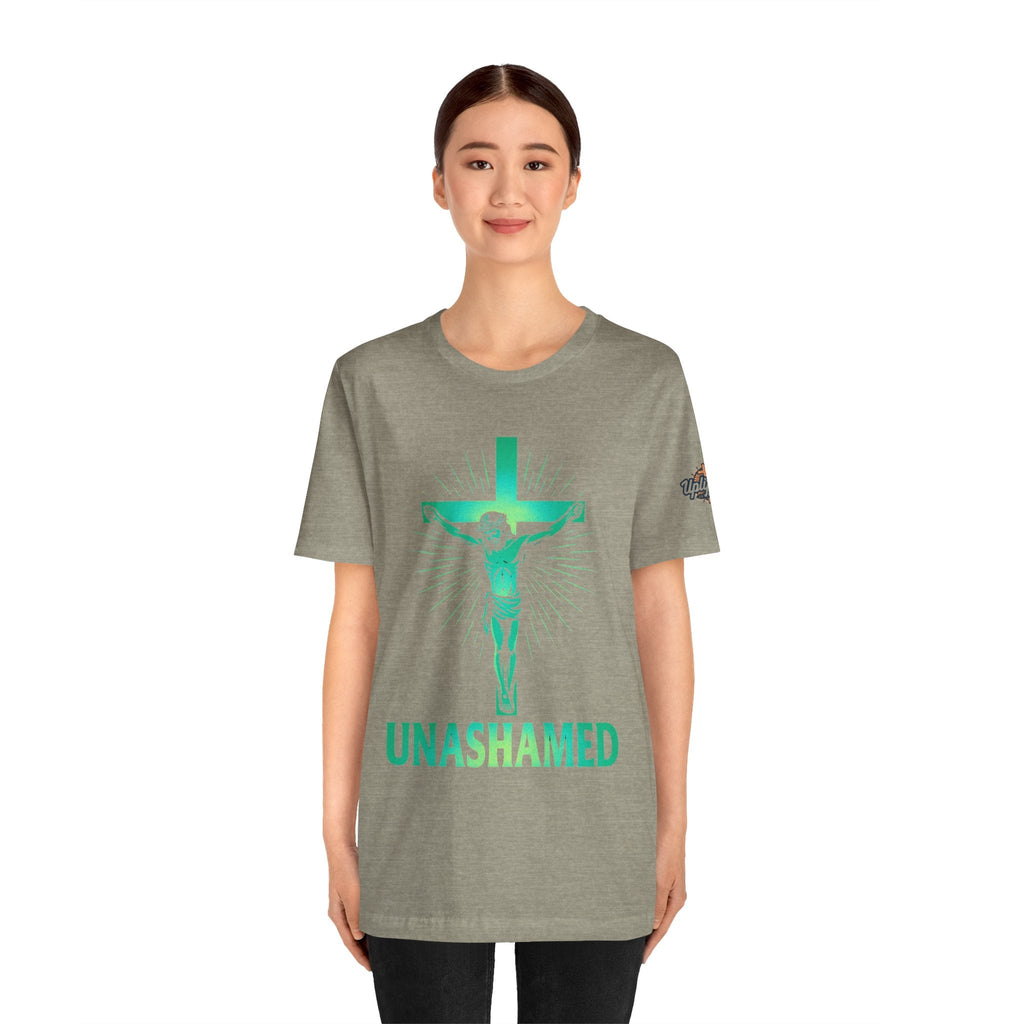 Unashamed T-shirt – Romans 1:16 Crucifixion Christian t-shirt for Bold Unwavering Faith Printify