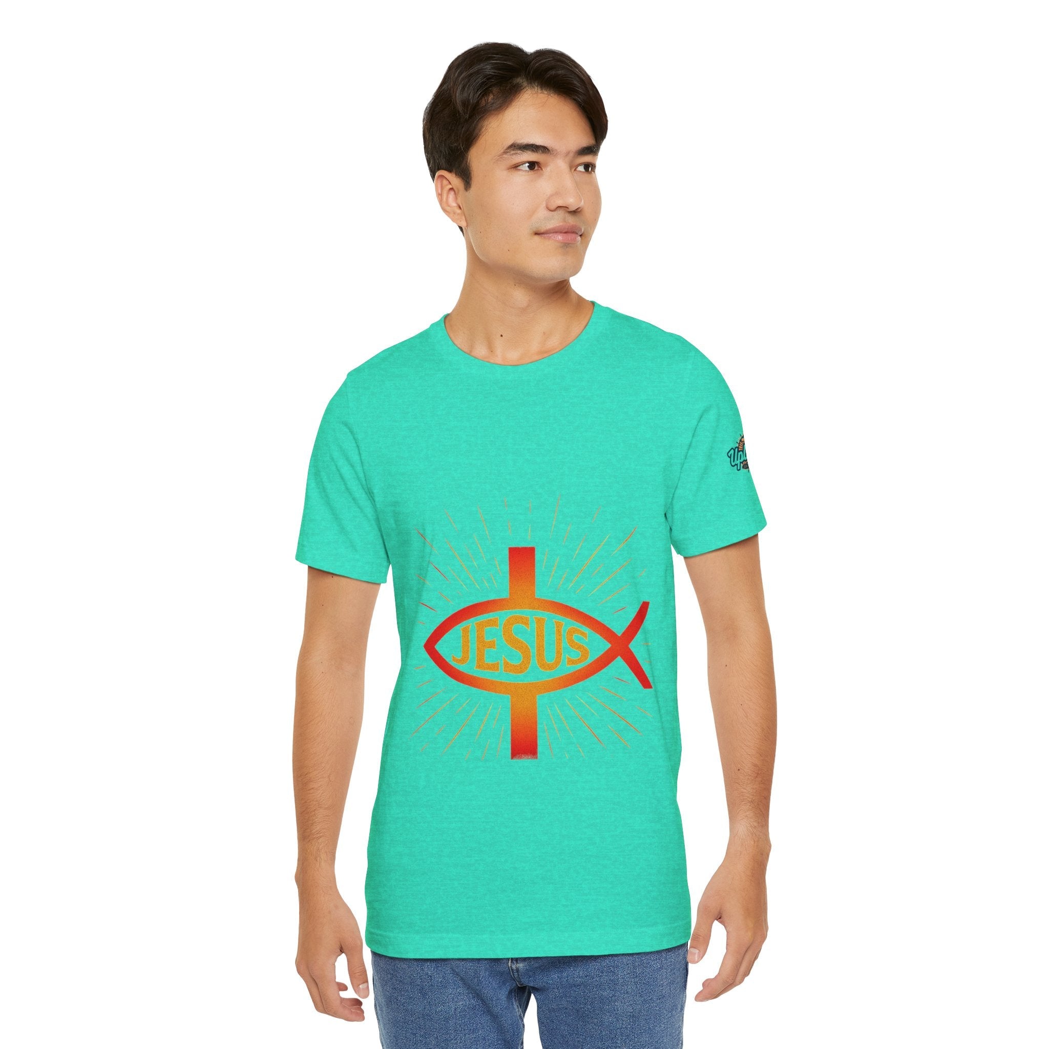 Jesus Ichthys T-shirt – Christian Fish Symbol with Cross & Jesus Inscription T-shirt for Eternal Faith & Streetwear Printify
