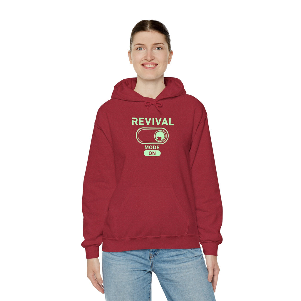 🔥 Revival Mode: ON – Christian Techwear Hoodie | Glowing Green Faith Switch | Futuristic Jesus Shirt | Activate Your Spiritual Awakening | Uplifted Gear Printify
