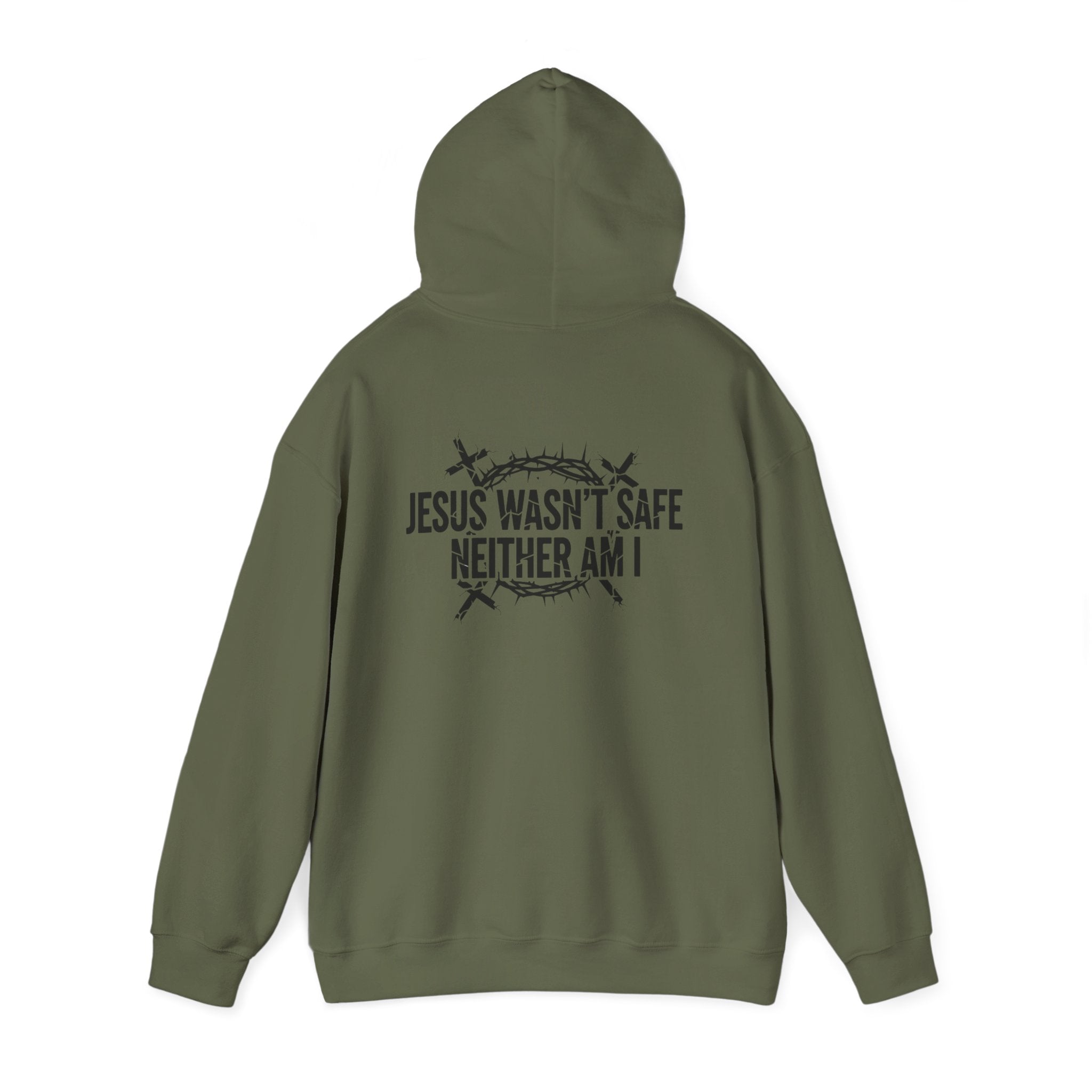 ⚡ Jesus Wasn’t Safe – Neither Am I | Bold Christian Hoodie | Storm-Walking Faith Tee | Minimalist Black & White Design | Uplifted Gear Printify