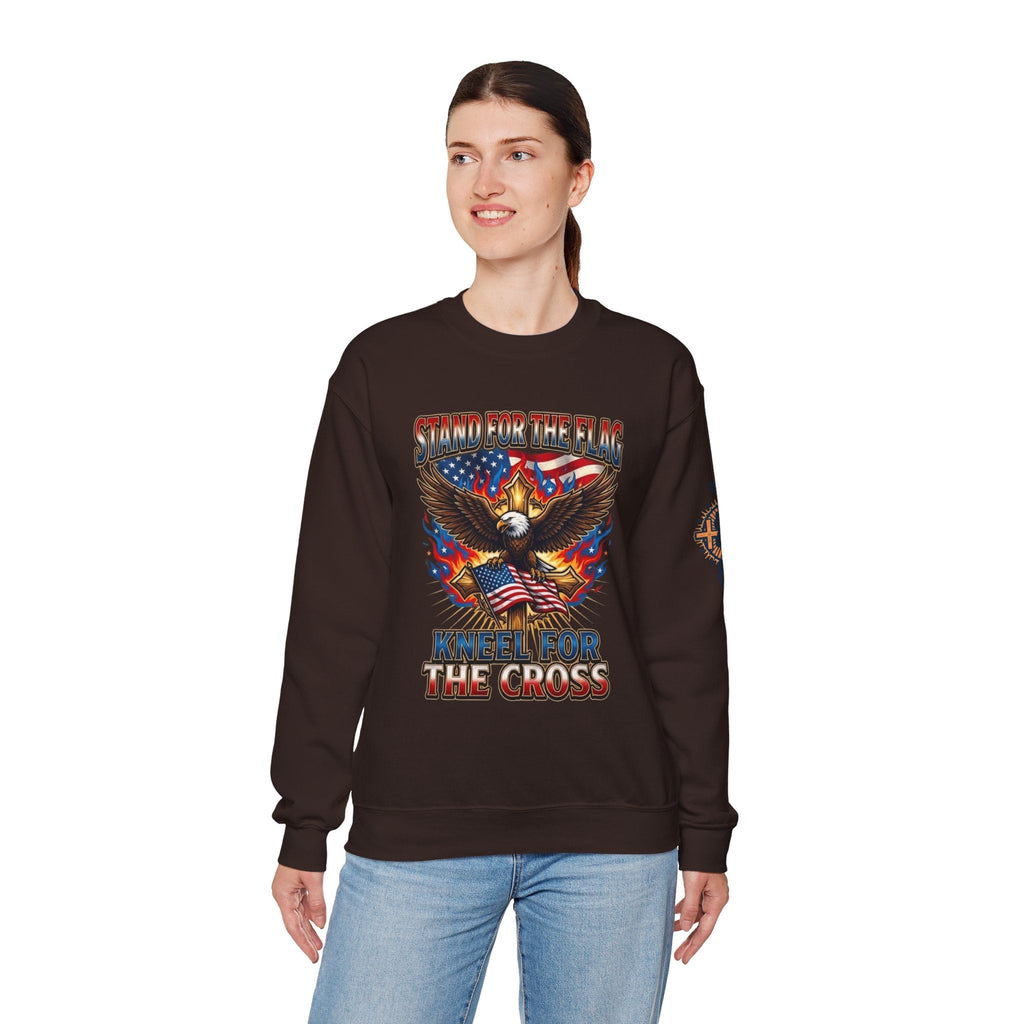 Stand for the Flag Kneel for the Cross Sweatshirt | Patriotic Eagle Sweatshirt Printify