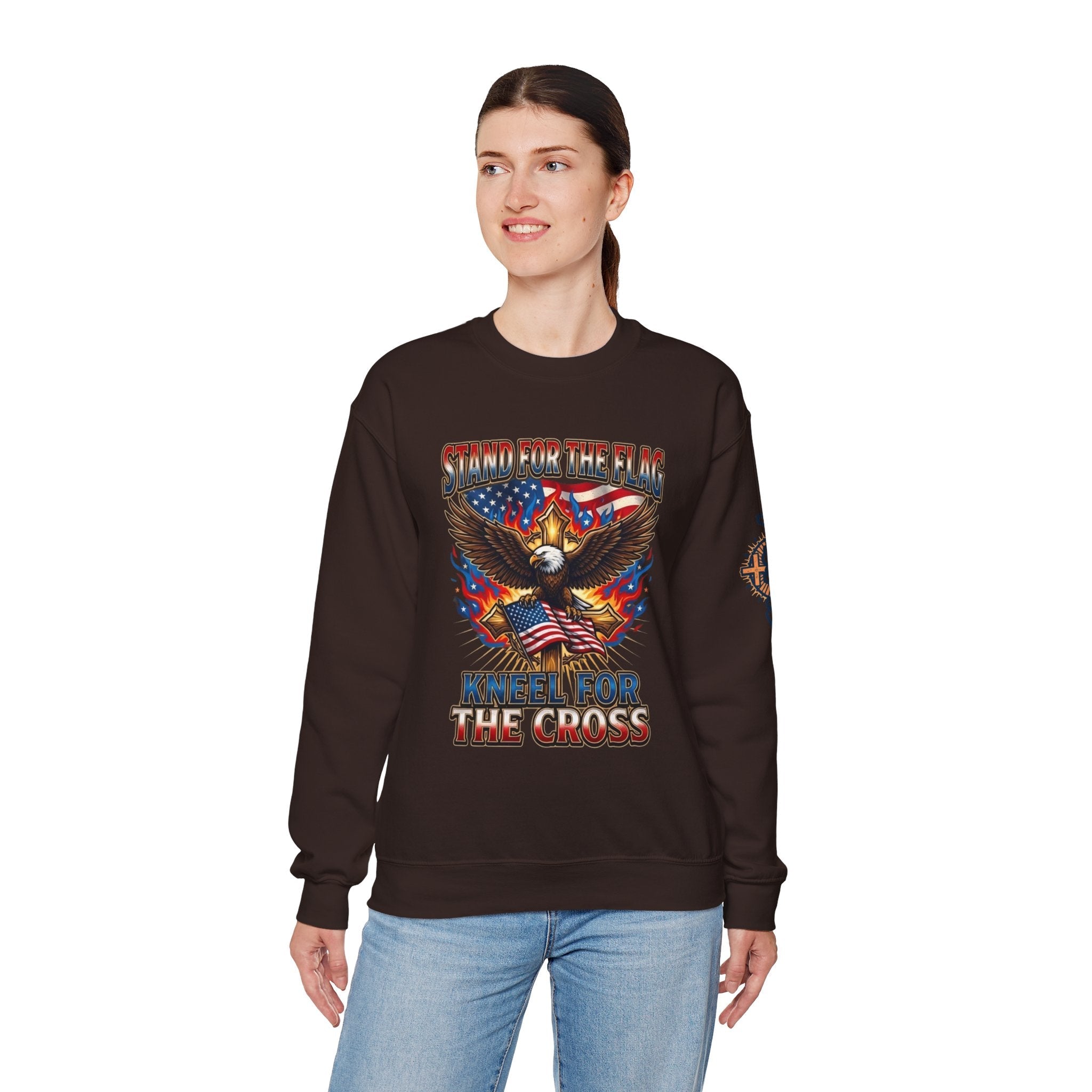 Stand for the Flag Kneel for the Cross Sweatshirt | Patriotic Eagle Sweatshirt Printify
