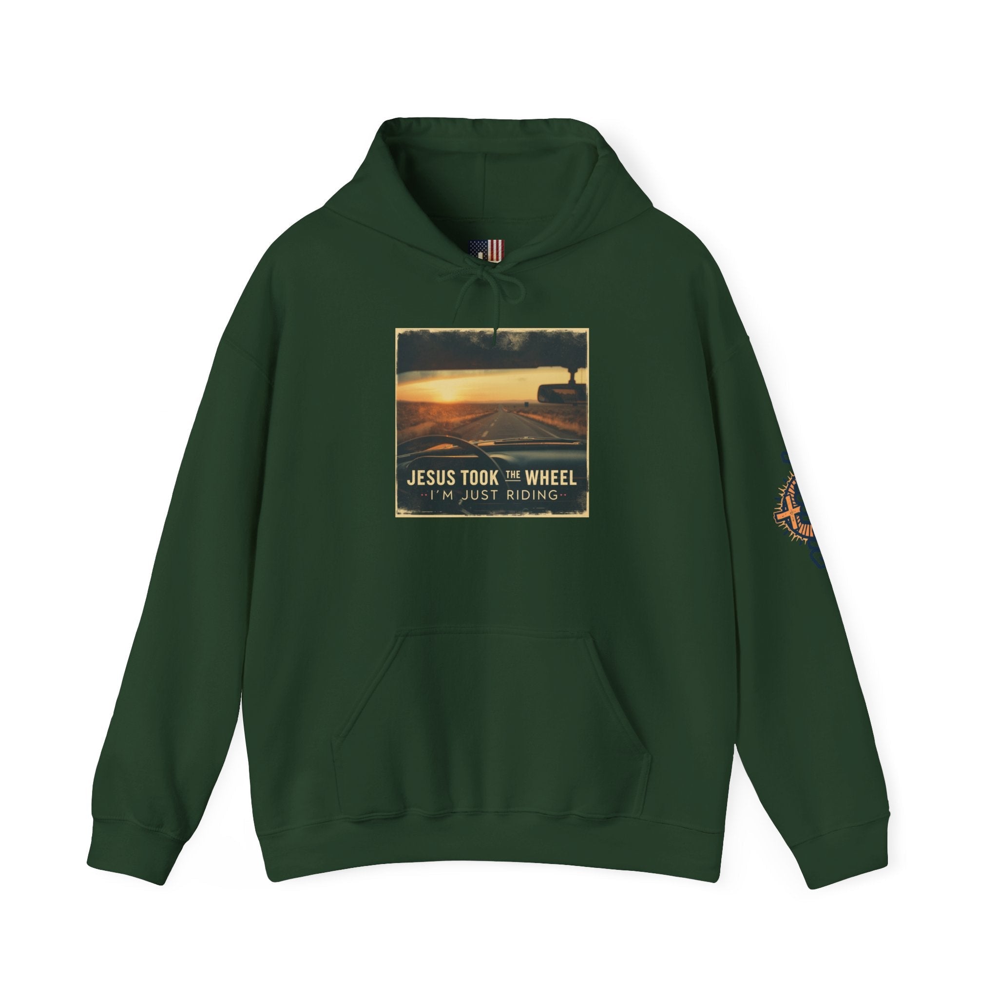 Jesus Took the Wheel I'm Just Riding Hoodie – Funny Christian Convertible Car Sweatshirt for Surrendered Faith & Humor Printify