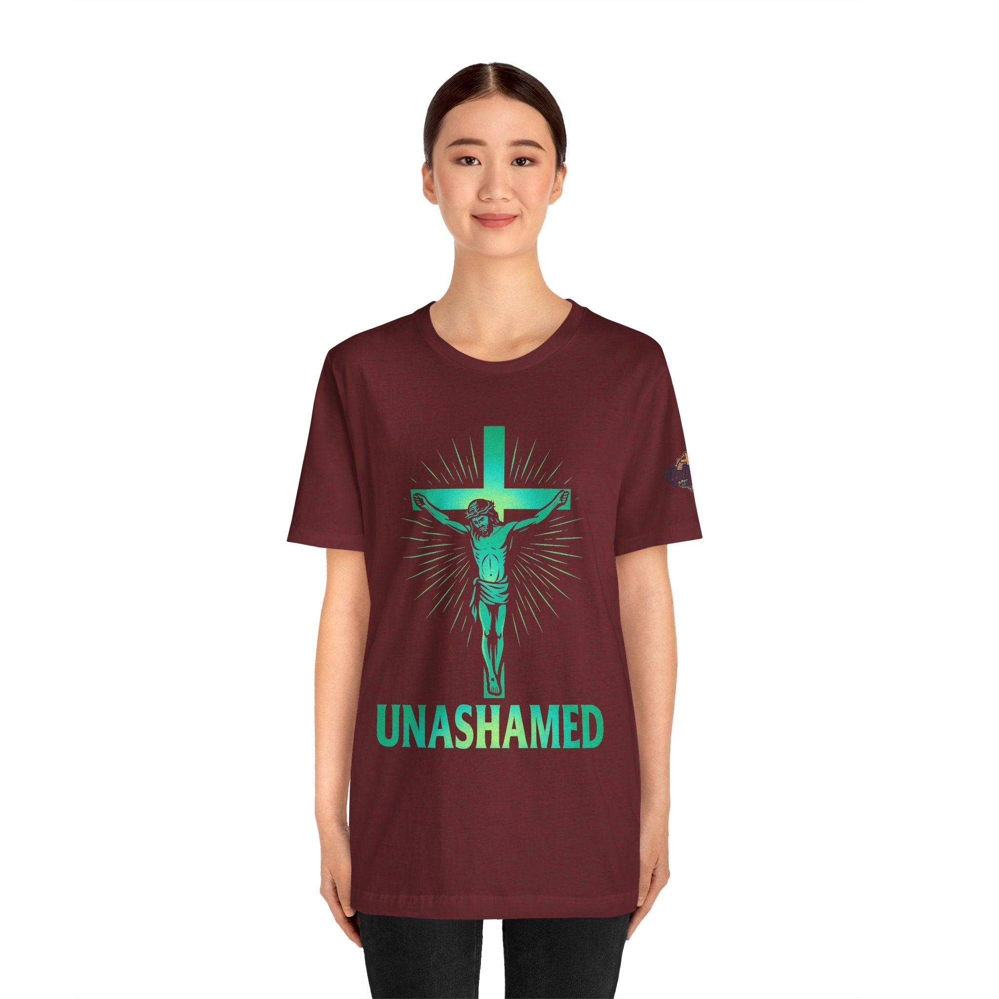 Unashamed T-shirt – Romans 1:16 Crucifixion Christian t-shirt for Bold Unwavering Faith Printify