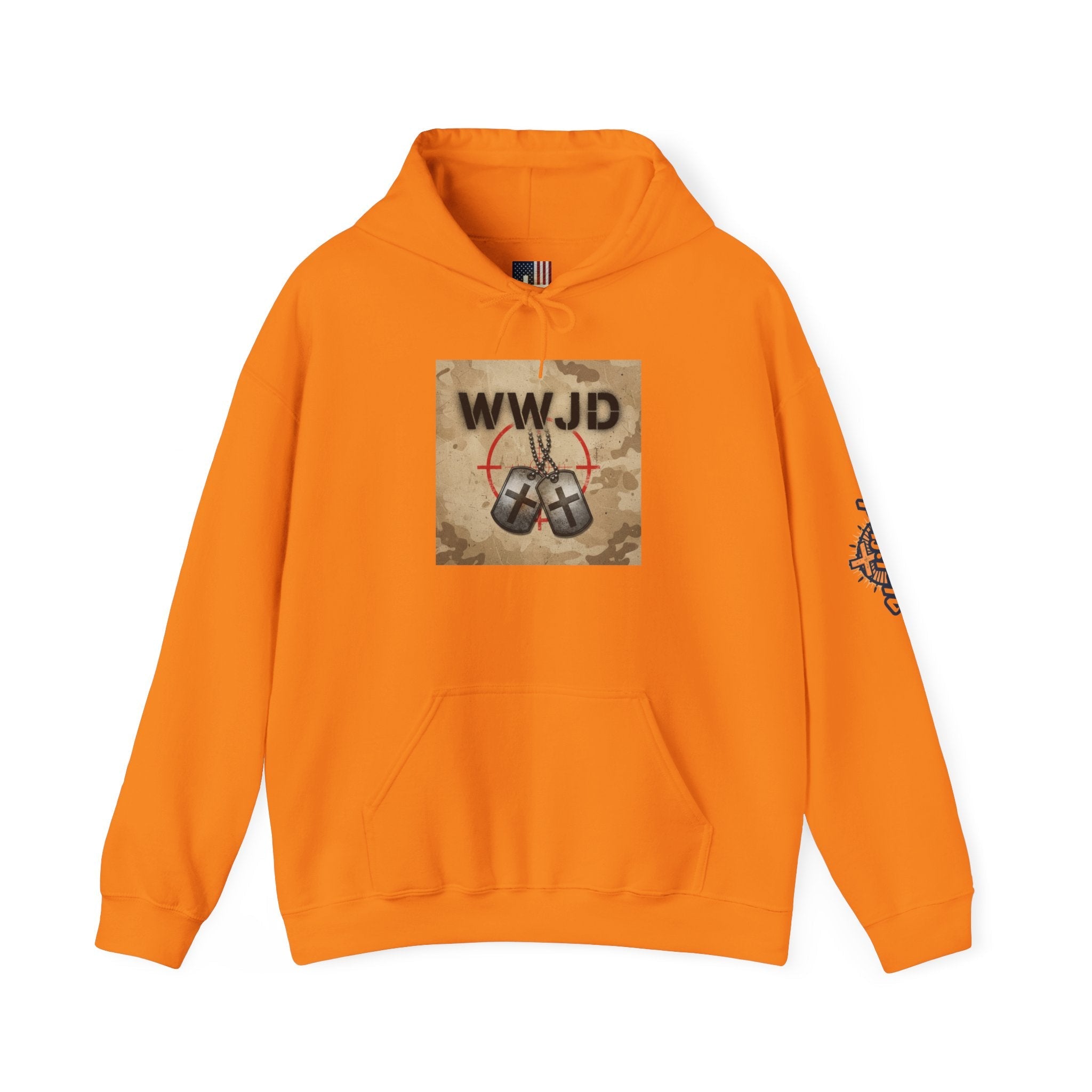 WWJD Hoodie – Military Dog Tags What Would Jesus Do Camo Christian Sweatshirt for Bold Faith & Streetwear Printify