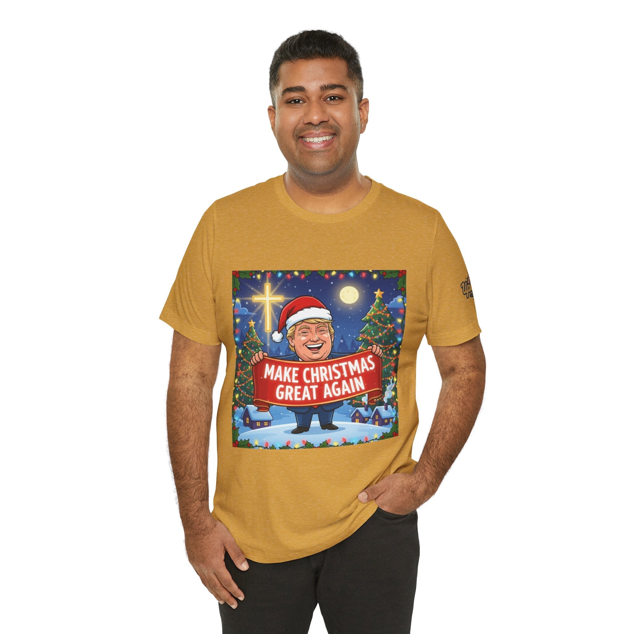 🎄 Make Christmas Great Again – Patriotic Christian Christmas T-Shirt | Bold Holiday Faith Tee | Red & White Banner Design | Uplifted Gear Printify