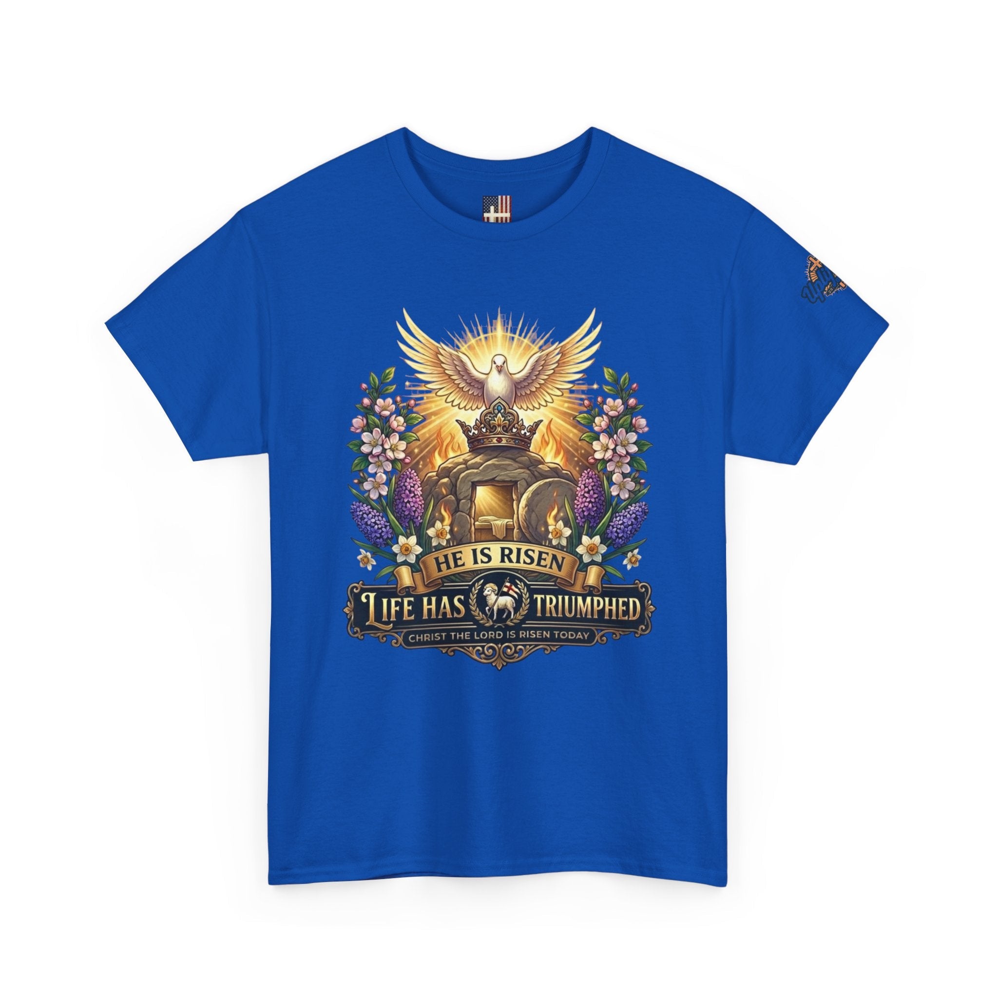 He Is Risen "Life Has Triumphed" T-Shirt — Easter Resurrection Christian Tee Printify
