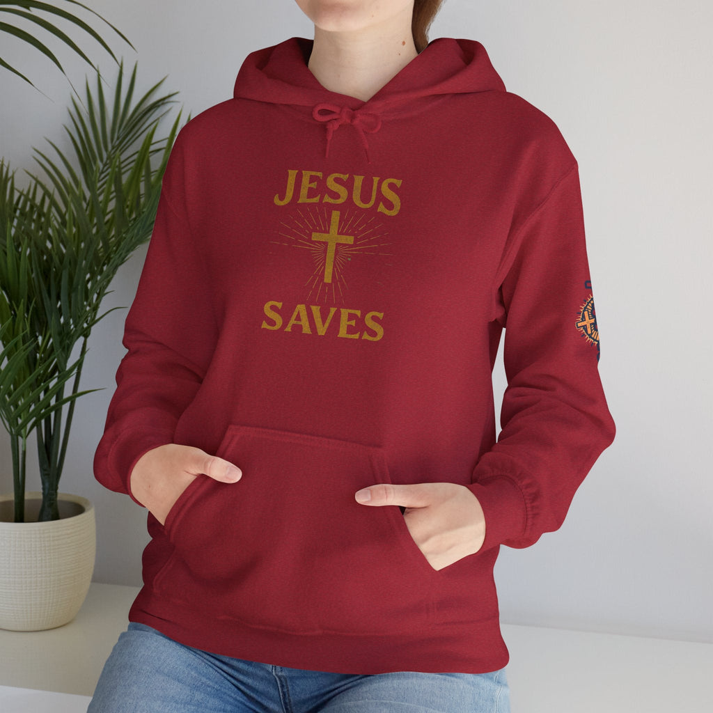 Jesus Saves Hoodie – Radiant Cross & Rays of Light Christian Sweatshirt for Eternal Hope & Faith Printify