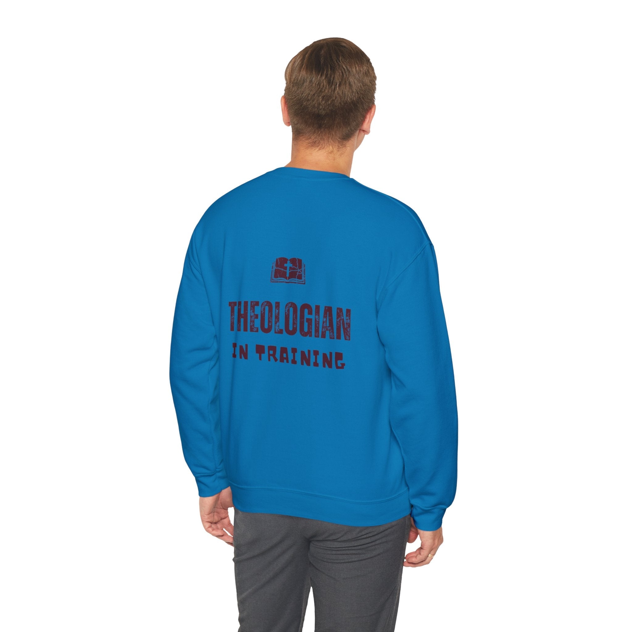 Theologian in Training Sweatshirt – Open Bible & Cross Christian Sweatshirt for Faithful Growth Printify