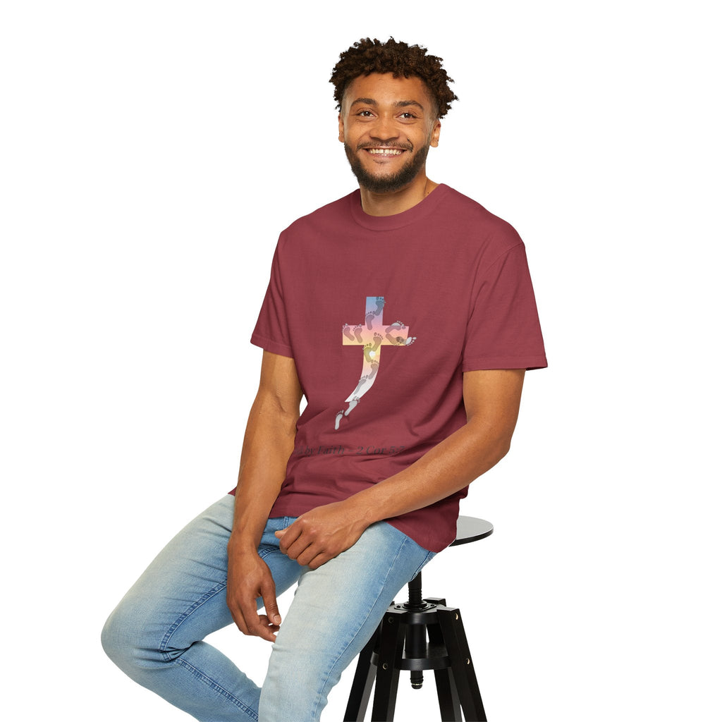 Walk by Faith T-Shirt – Cross & Footprints Christian Tee for Bold Believers Printify