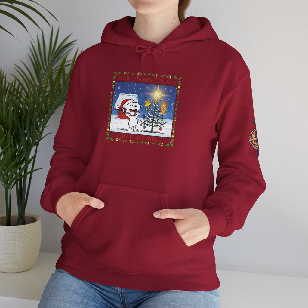 🎄 Faithful Christmas Friends – Christian Holiday Hoodie | Festive Tree & Cartoon Duo | Heartwarming Christmas Tee by Uplifted Gear Printify