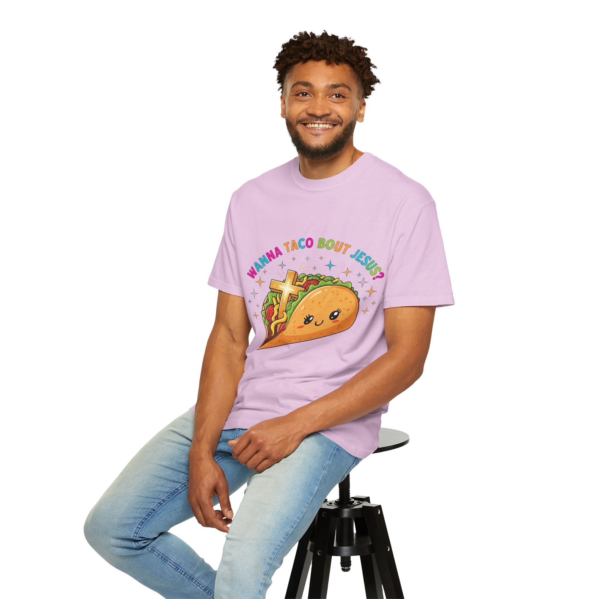 Wanna Taco 'Bout Jesus? Funny Christian Pun T-Shirt – Lettuce Pray & Share Faith! Printify