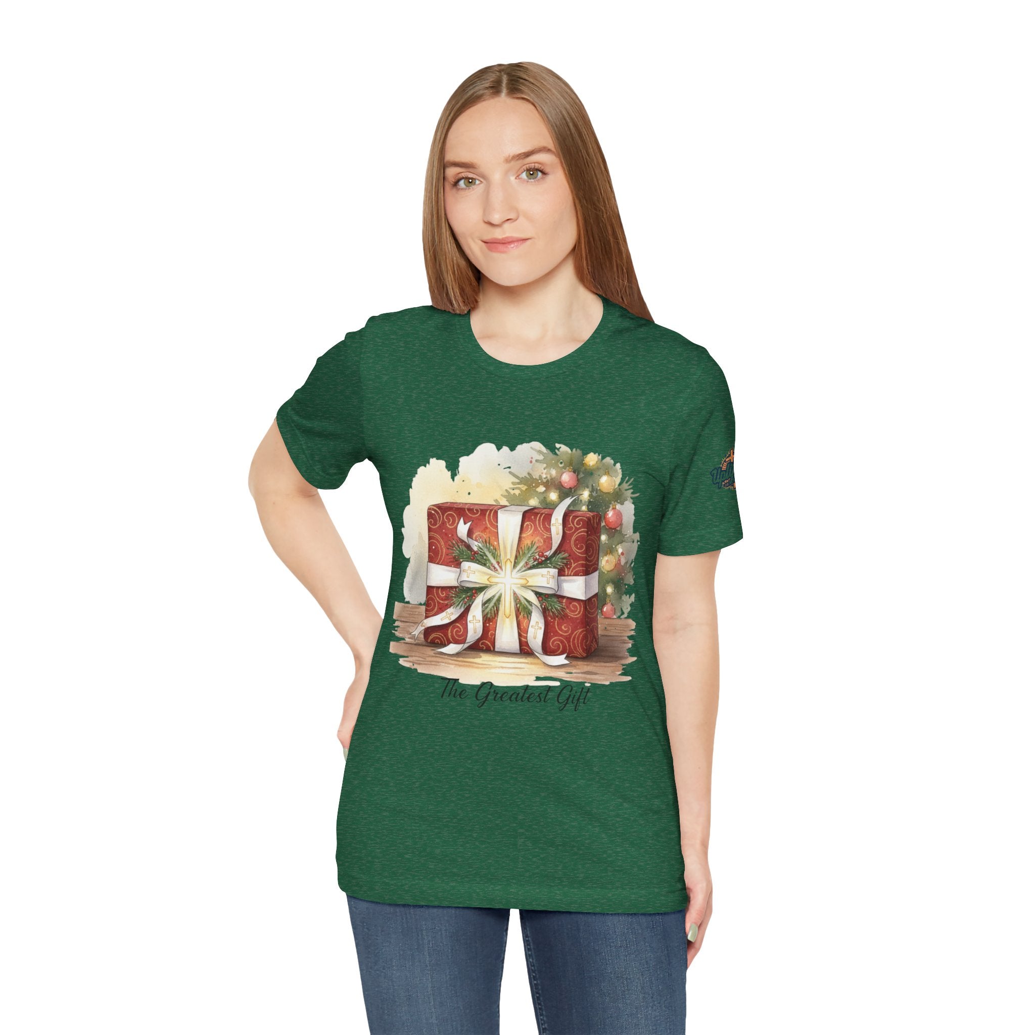 The Greatest Gift T-shirt – Cross Bow Present Christian T-shirt for Christmas Salvation & Eternal Faith Printify