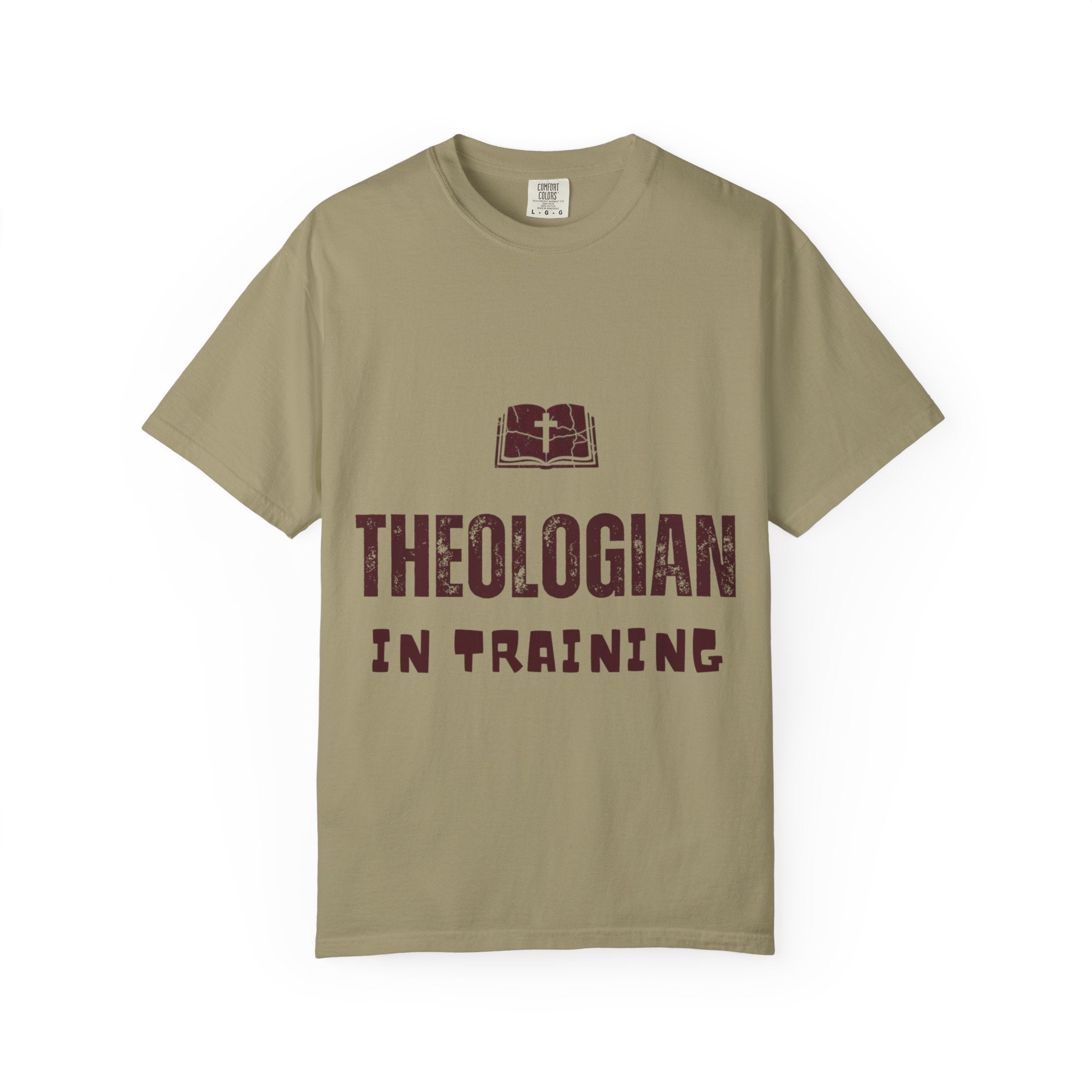 Theologian in Training T-Shirt – Open Bible & Cross Christian Tee for Faithful Learners Printify