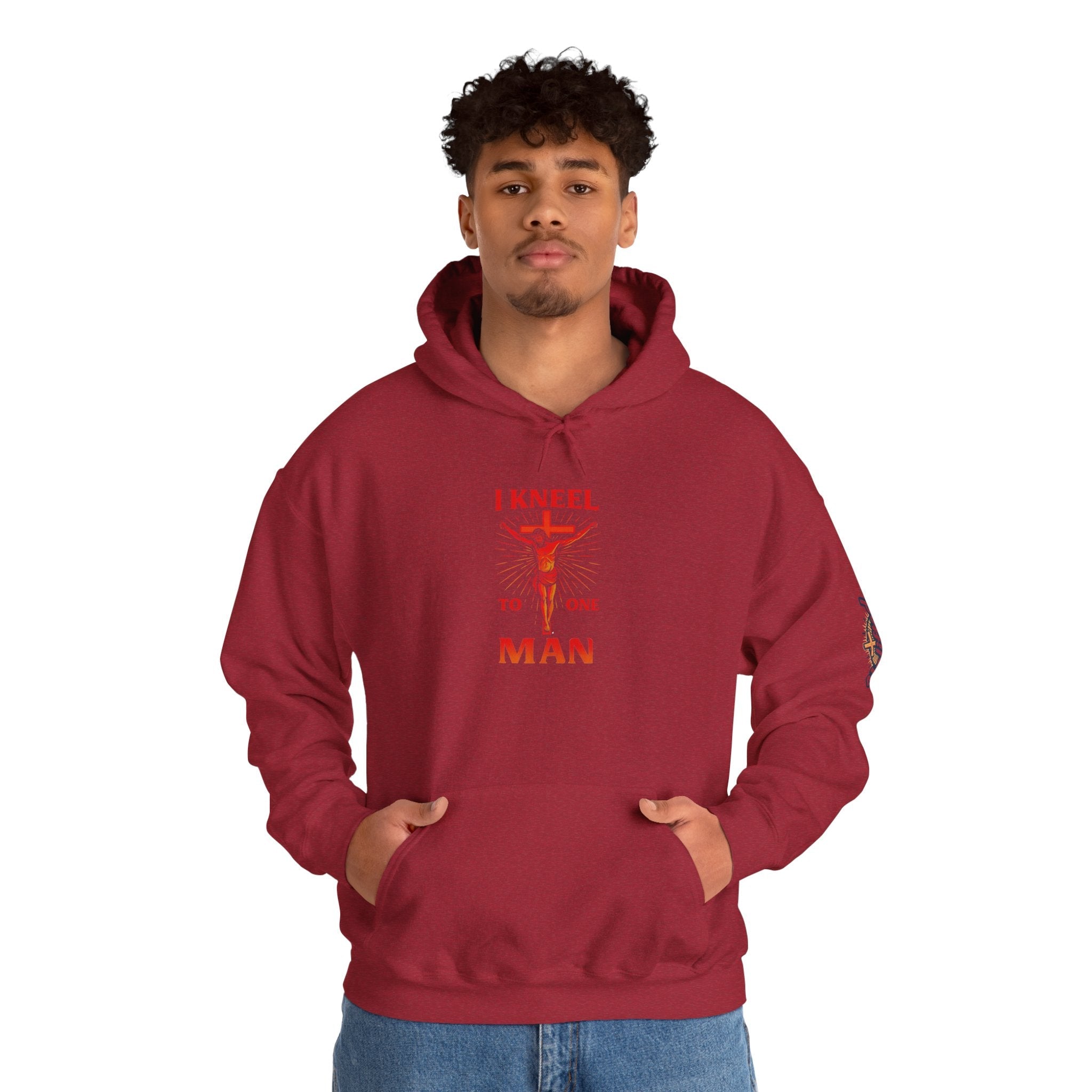 I Kneel to One Man Hoodie – Crucifixion Christian Sweatshirt for Unashamed Devotion & Bold Faith Printify