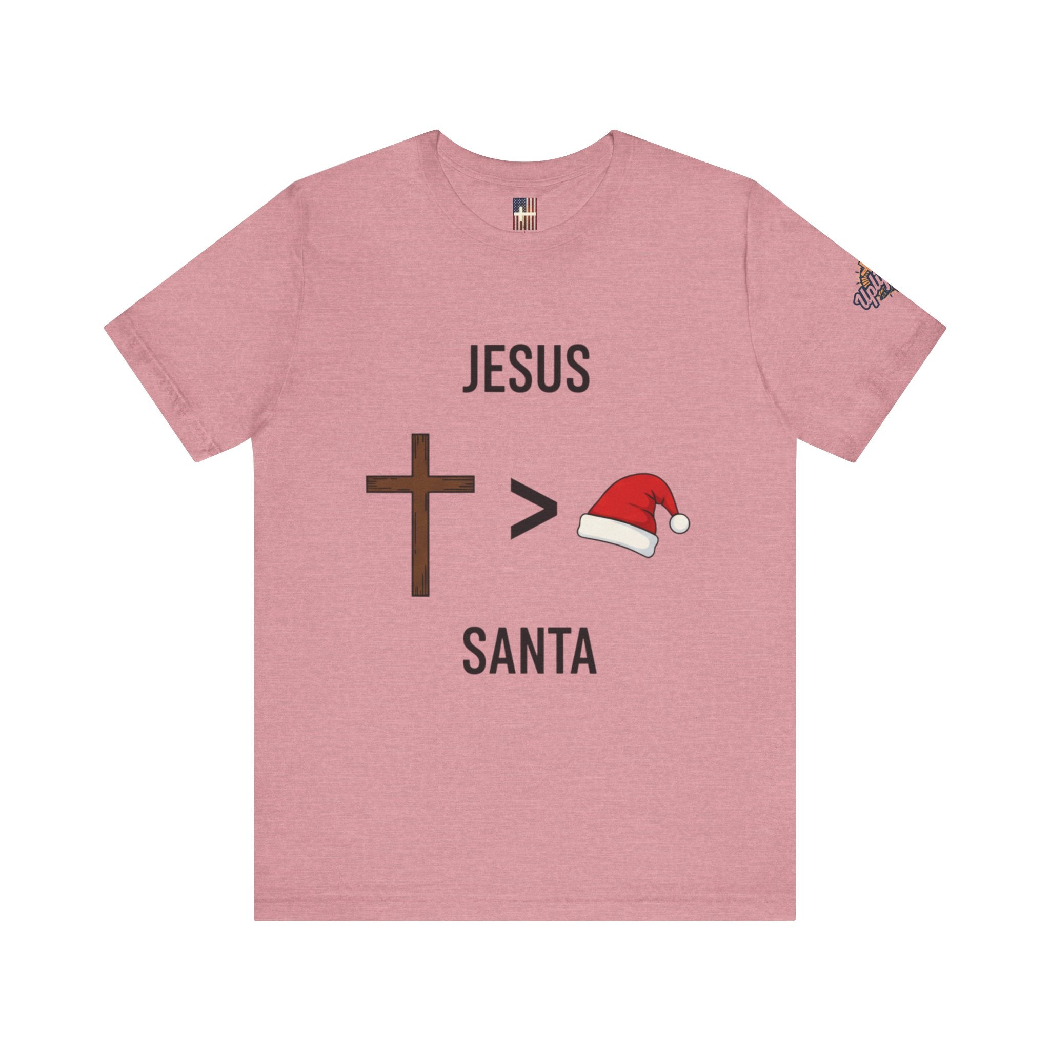 🎄 Jesus > Santa – Minimalist Christian Christmas T-Shirt | Bold Faith Over Holiday Tee | Cross vs Santa Hat Design | Uplifted Gear Printify