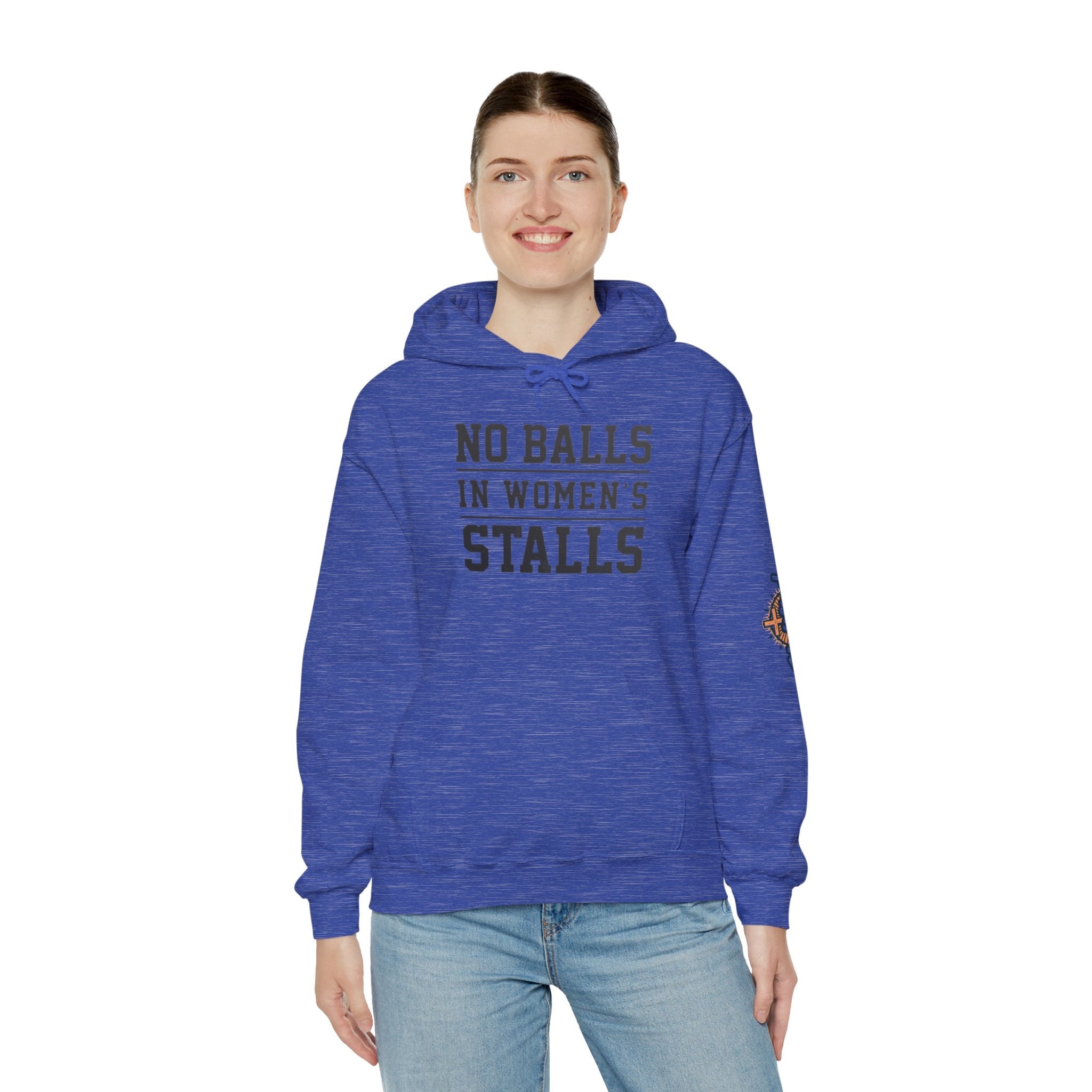 "No Balls in Women's Stalls" Statement Hoodie — Protest Sweatshirt Printify