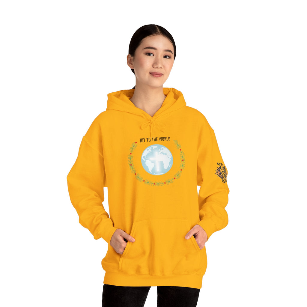 Joy to the World Hoodie – Wreath Earth Nativity Christian Christmas Sweatshirt for Isaiah 9:6 Holiday Faith & Festive Joy Printify