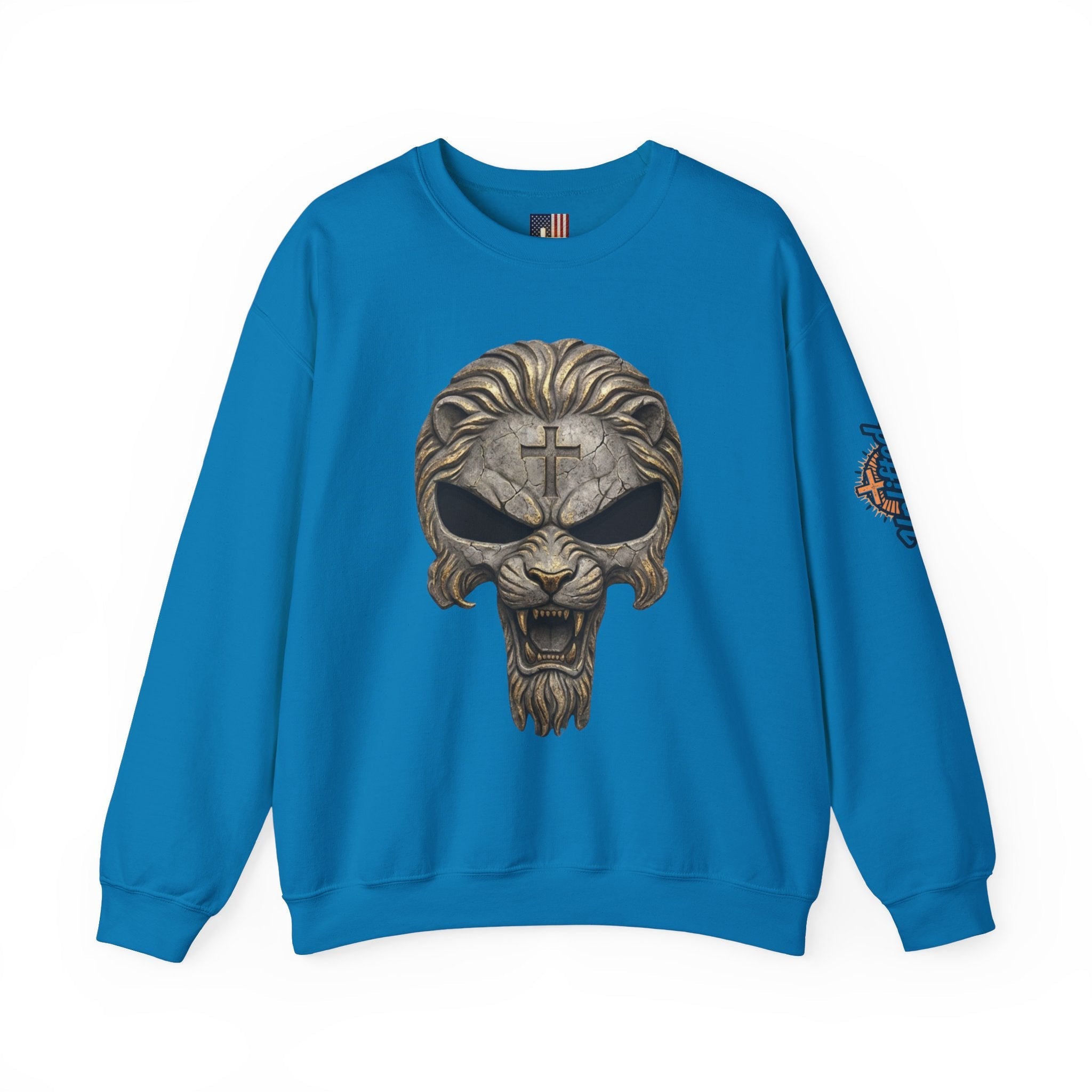 Lion of Judah Skull Christian Sweatshirt - Warrior Faith Cross Sweatshirt Printify