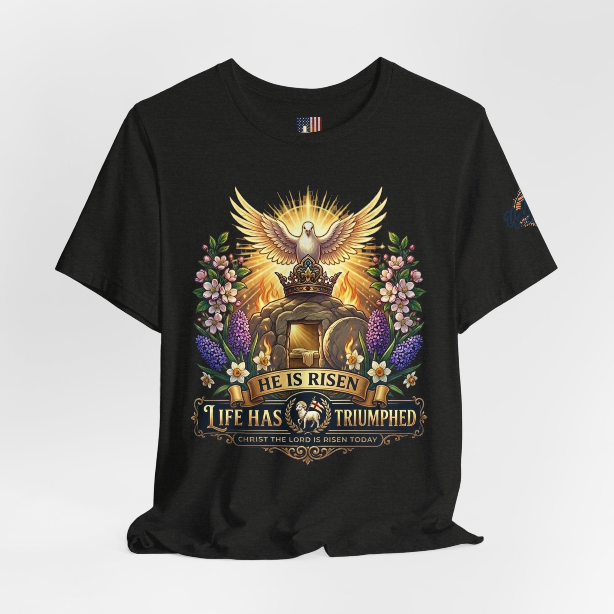He Is Risen "Life Has Triumphed" T-Shirt — Easter Resurrection Christian Tee Printify