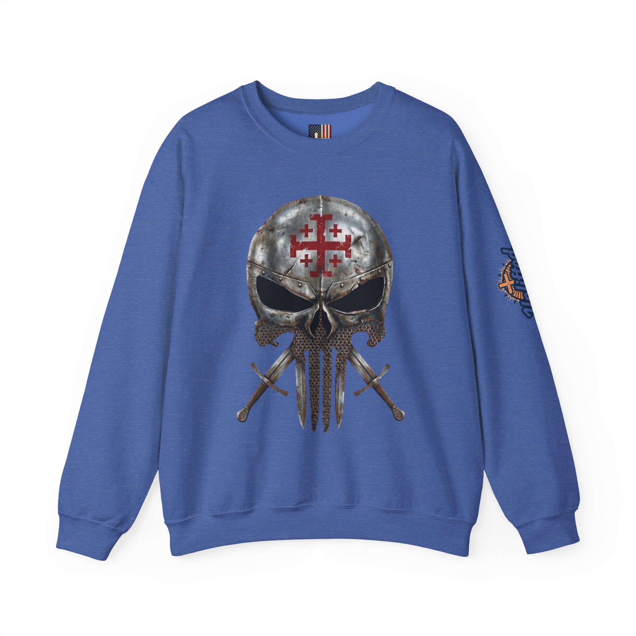 Crusader Knight Christian Skull Sweatshirt - Warrior Armor of God Sweatshirt Printify
