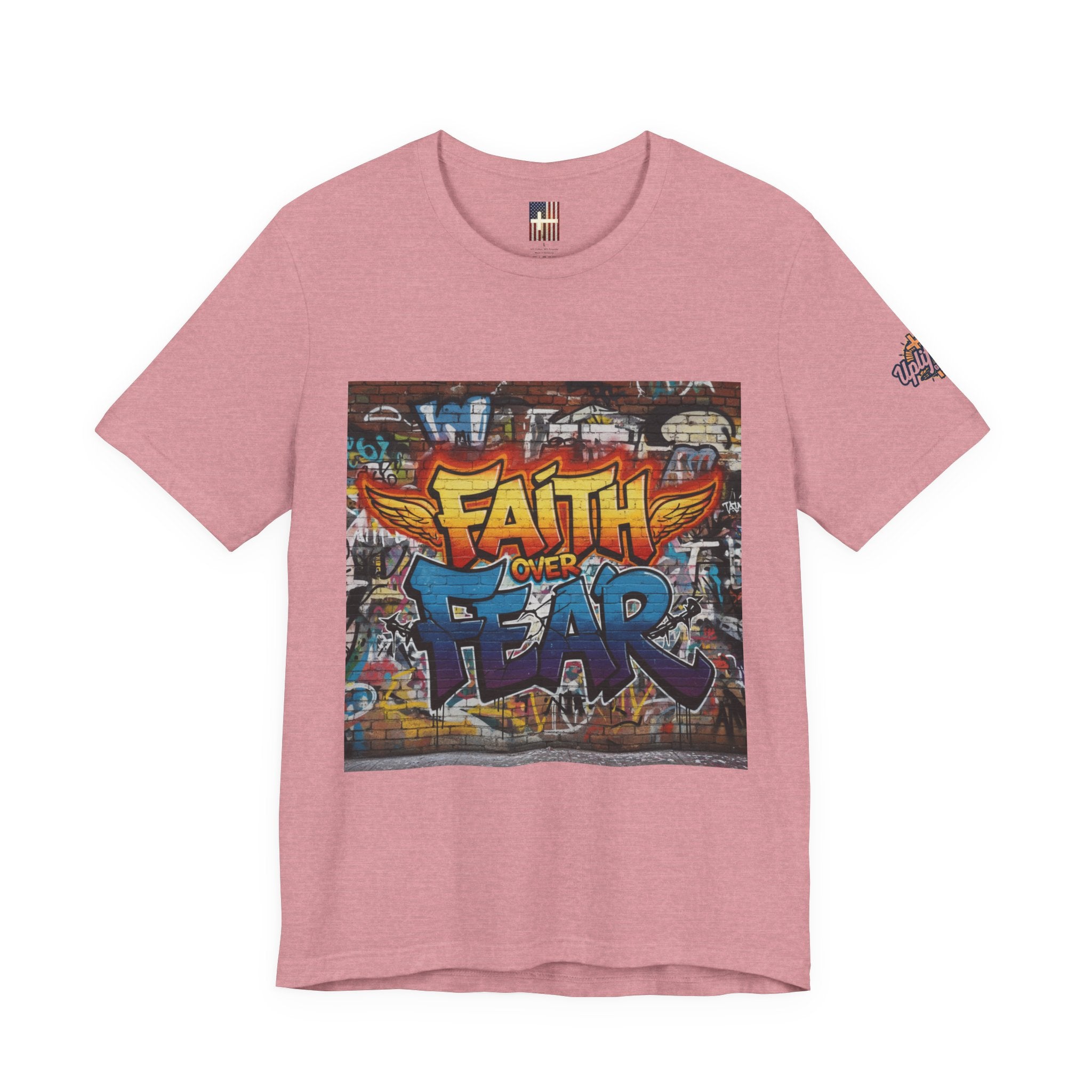 Faith Over Fear T-shirt – Graffiti Wall Christian T-shirt for Bold 2 Corinthians 5:7 Streetwear & Unshakable Faith Printify