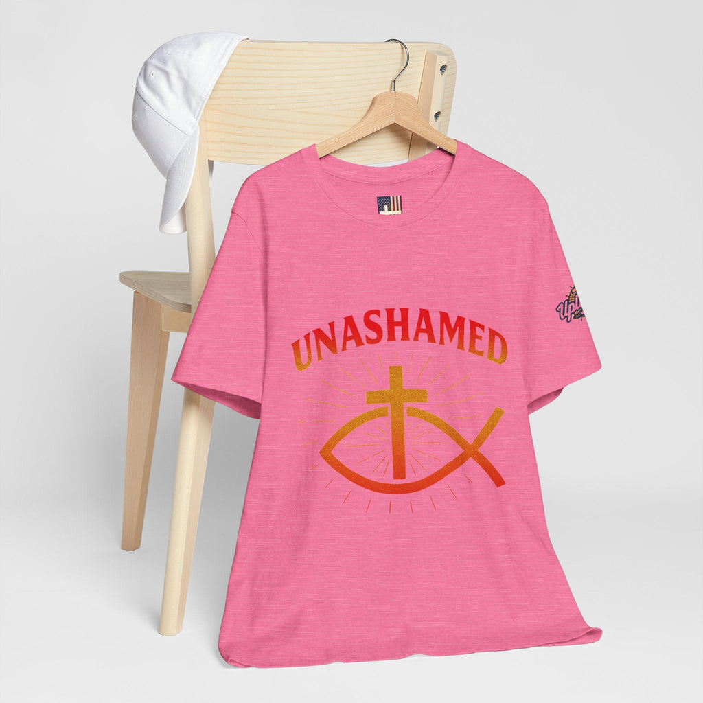 Unashamed T-shirt – Ichthys Jesus Fish & Cross Christian T-shirt for Romans 1:16 Bold Faith Printify