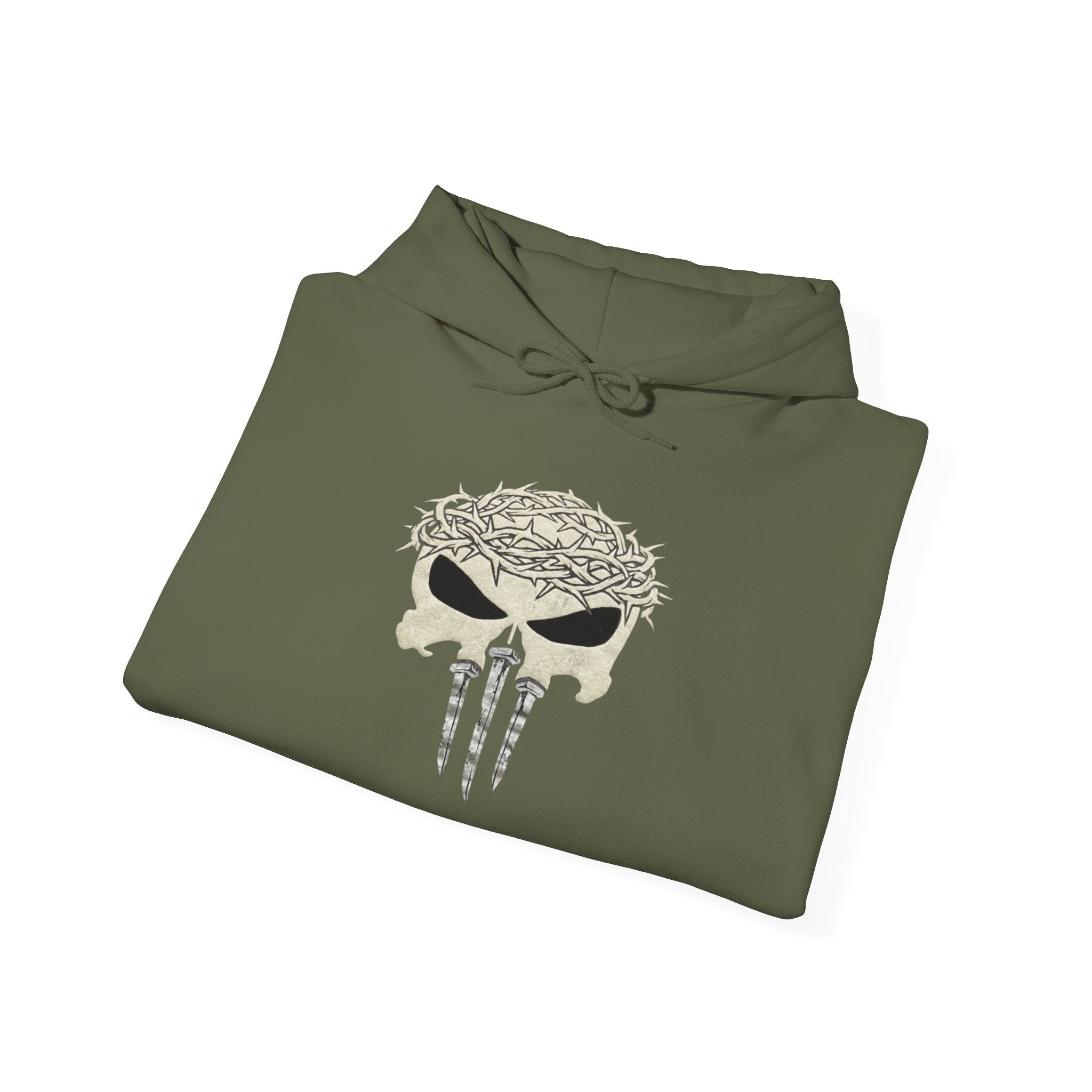 Christian Skull Hoodie - Crown of Thorns & Nails - Warrior Faith Hoodie Printify