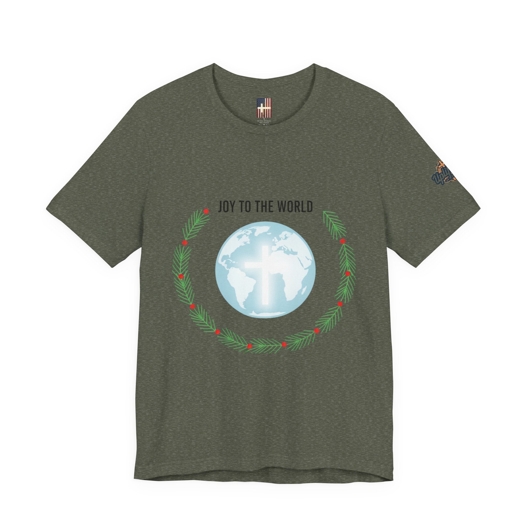 Joy to the World T-shirt – Wreath Earth Nativity Christian Christmas T-shirt for Isaiah 9:6 Holiday Faith & Festive Joy Printify