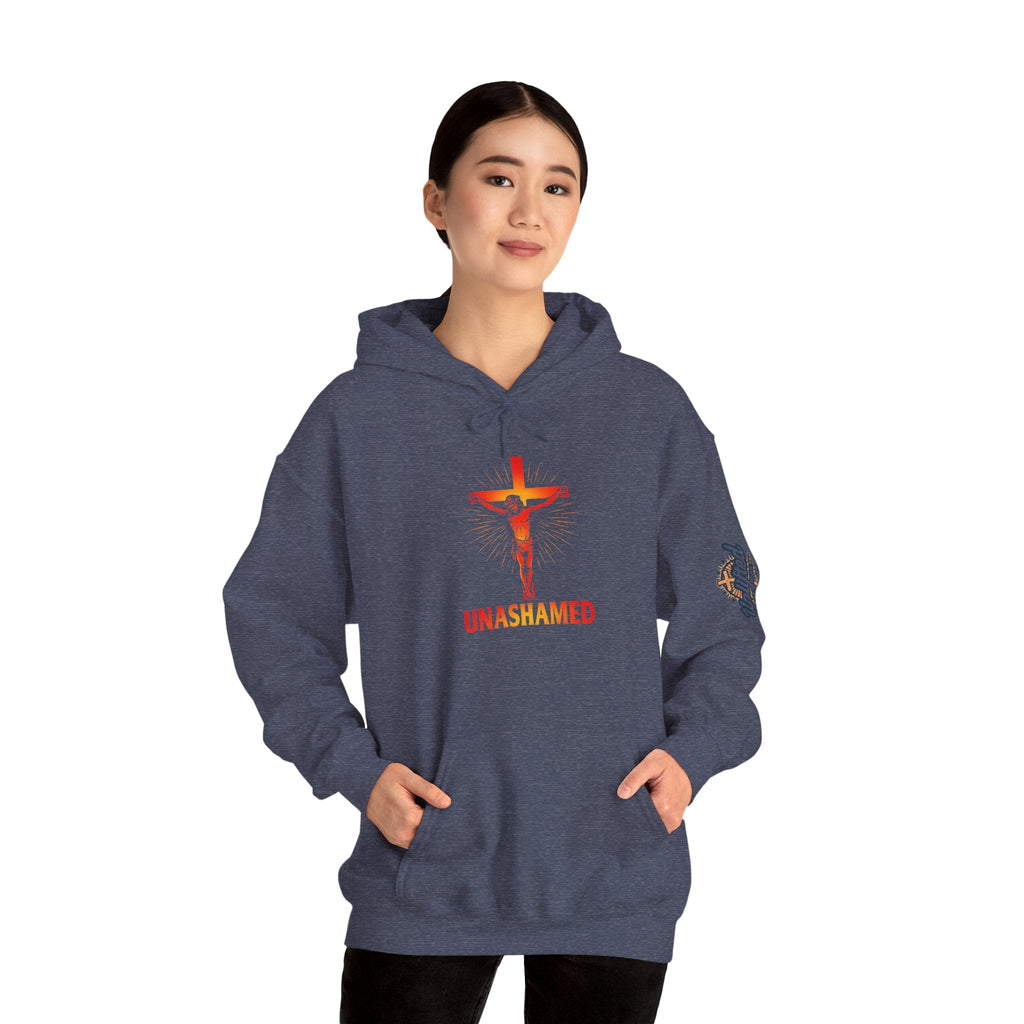Unashamed Hoodie – Romans 1:16 Crucifixion Christian Sweatshirt for Bold Unwavering Faith Printify