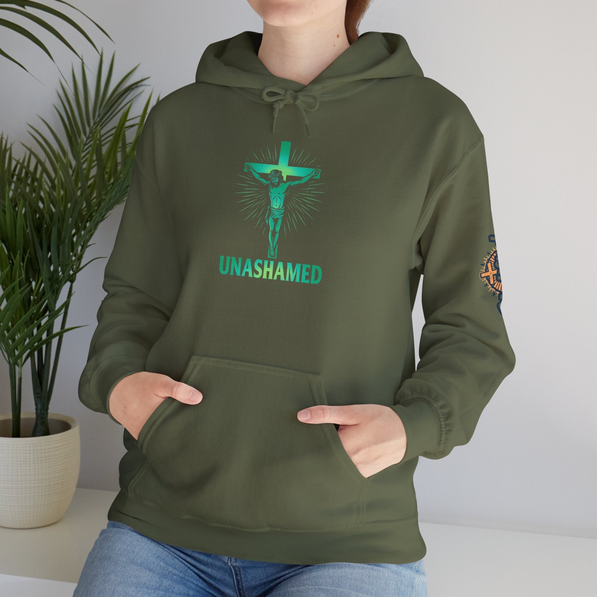 Unashamed Hoodie – Romans 1:16 Crucifixion Christian Hoodie for Bold Unwavering Faith Printify