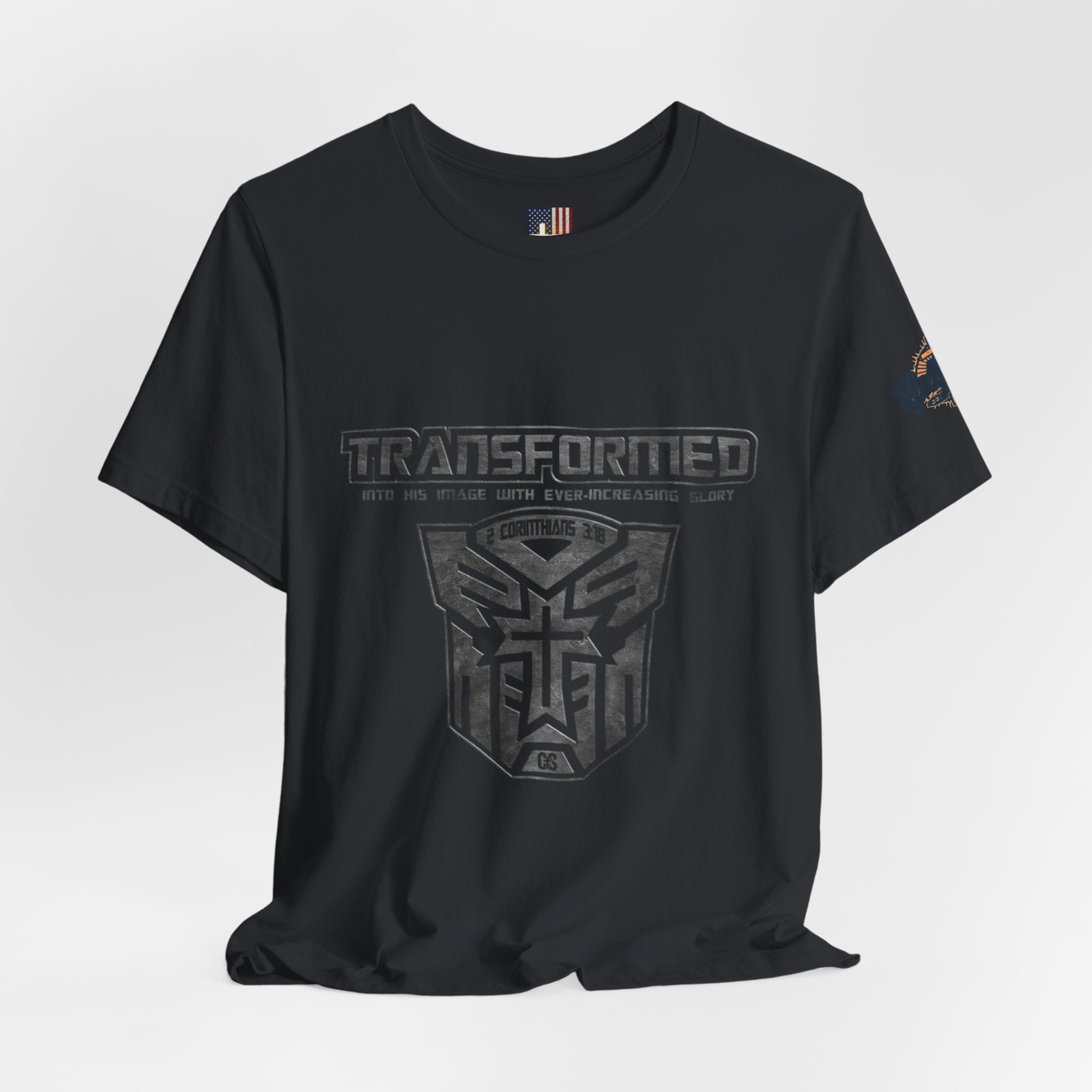 Transformer Logo Christian T-shirt | 2 Corinthians 3:18 Bible Verse T-shirt Printify