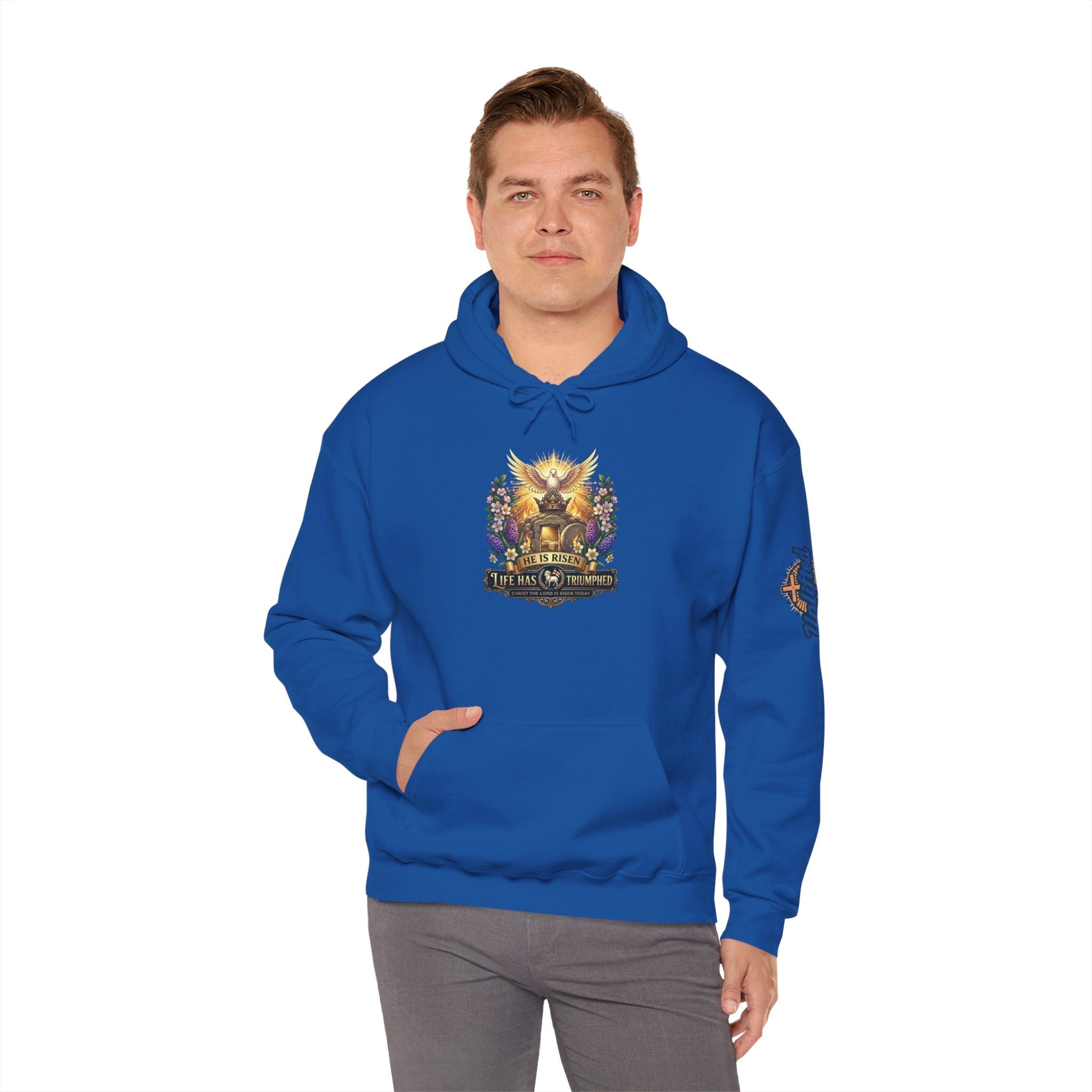 He Is Risen "Life Has Triumphed" Hoodie — Easter Resurrection Christian Hoodie Printify
