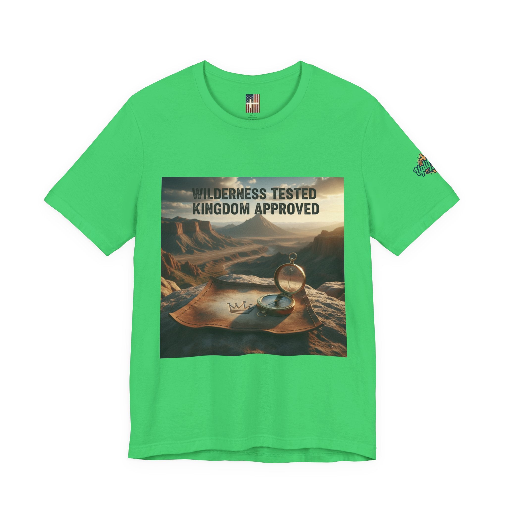 Wilderness Tested Kingdom Approved T-shirt – Mountain Desert Compass Crown Christian T-shirt for Biblical Adventure Faith Printify