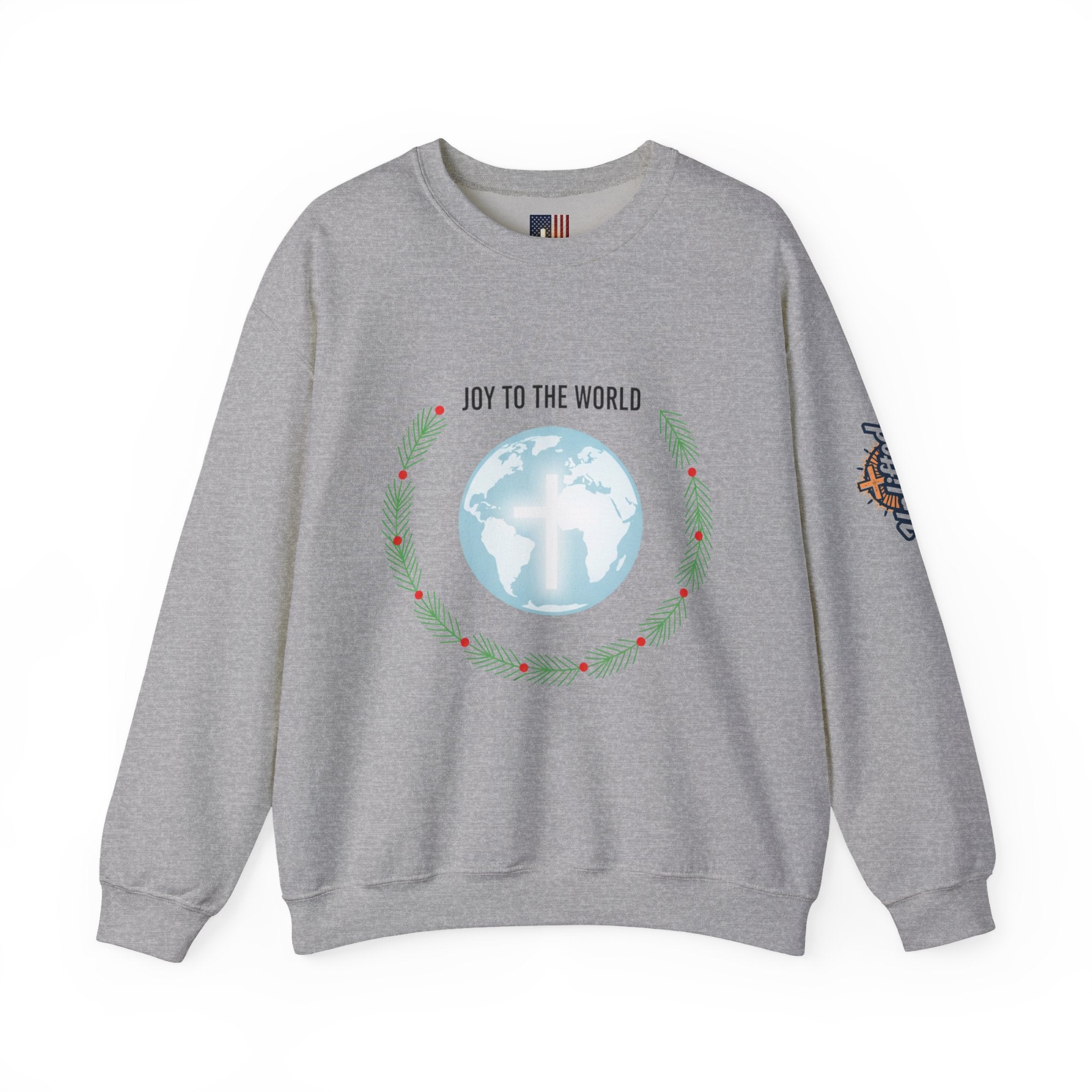 Joy to the World Sweatshirt – Wreath Earth Nativity Christian Christmas Sweatshirt for Isaiah 9:6 Holiday Faith & Festive Joy Printify