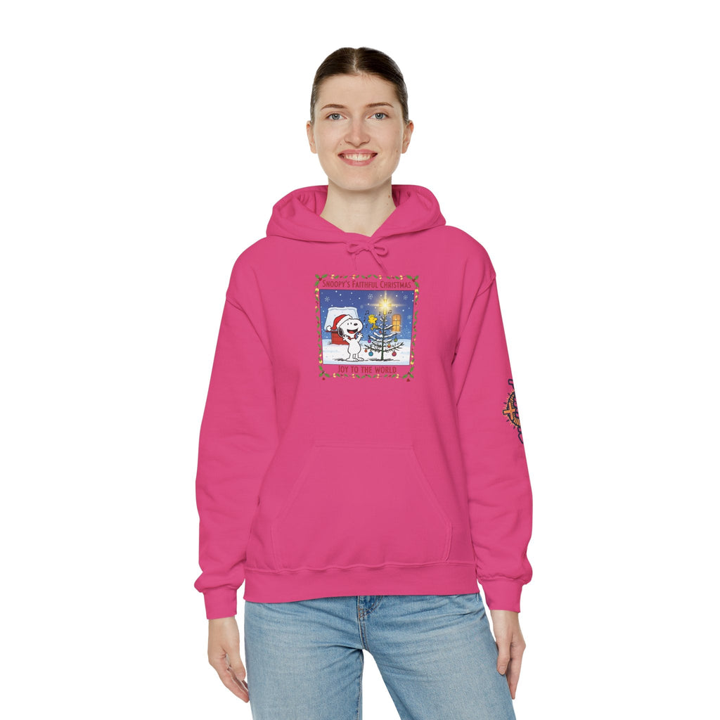 🎄 Faithful Christmas Friends – Christian Holiday Hoodie | Festive Tree & Cartoon Duo | Heartwarming Christmas Tee by Uplifted Gear Printify