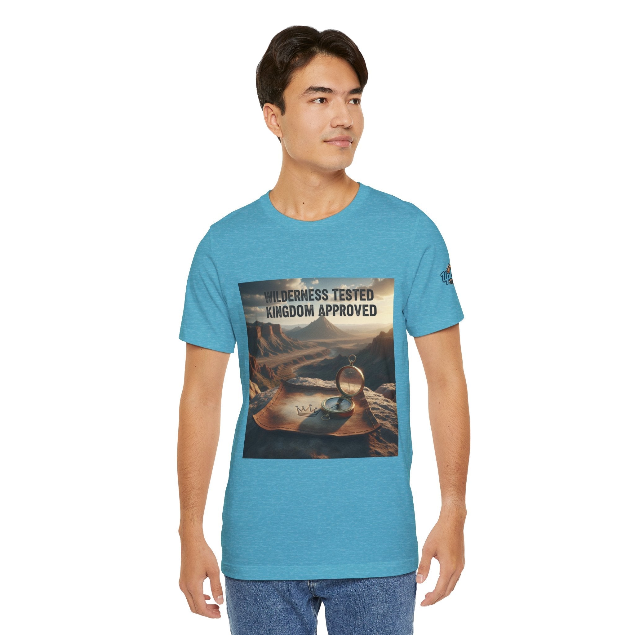 Wilderness Tested Kingdom Approved T-shirt – Mountain Desert Compass Crown Christian T-shirt for Biblical Adventure Faith Printify