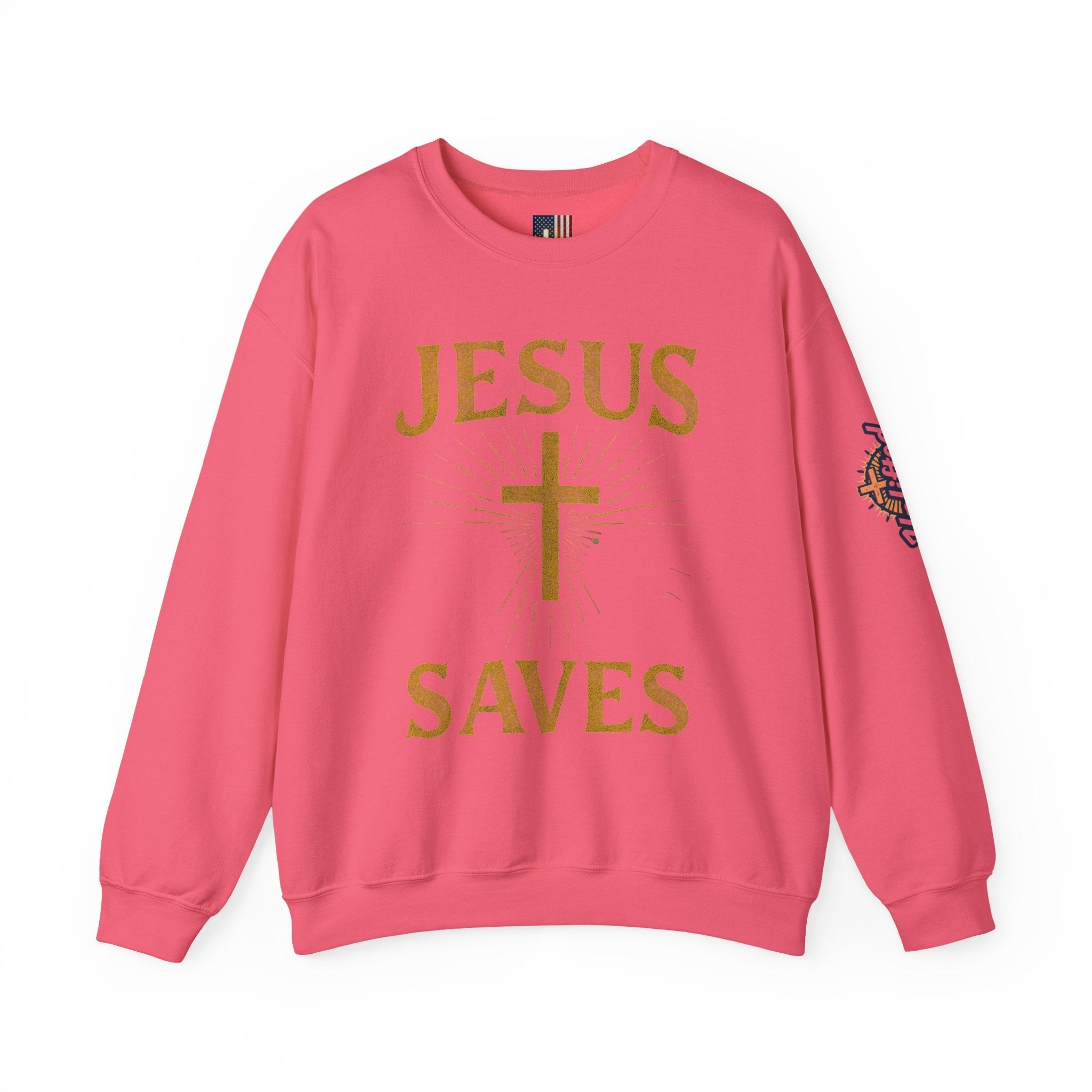 Jesus Saves Sweatshirt – Radiant Cross & Rays of Light Christian Sweatshirt for Eternal Hope & Faith Printify
