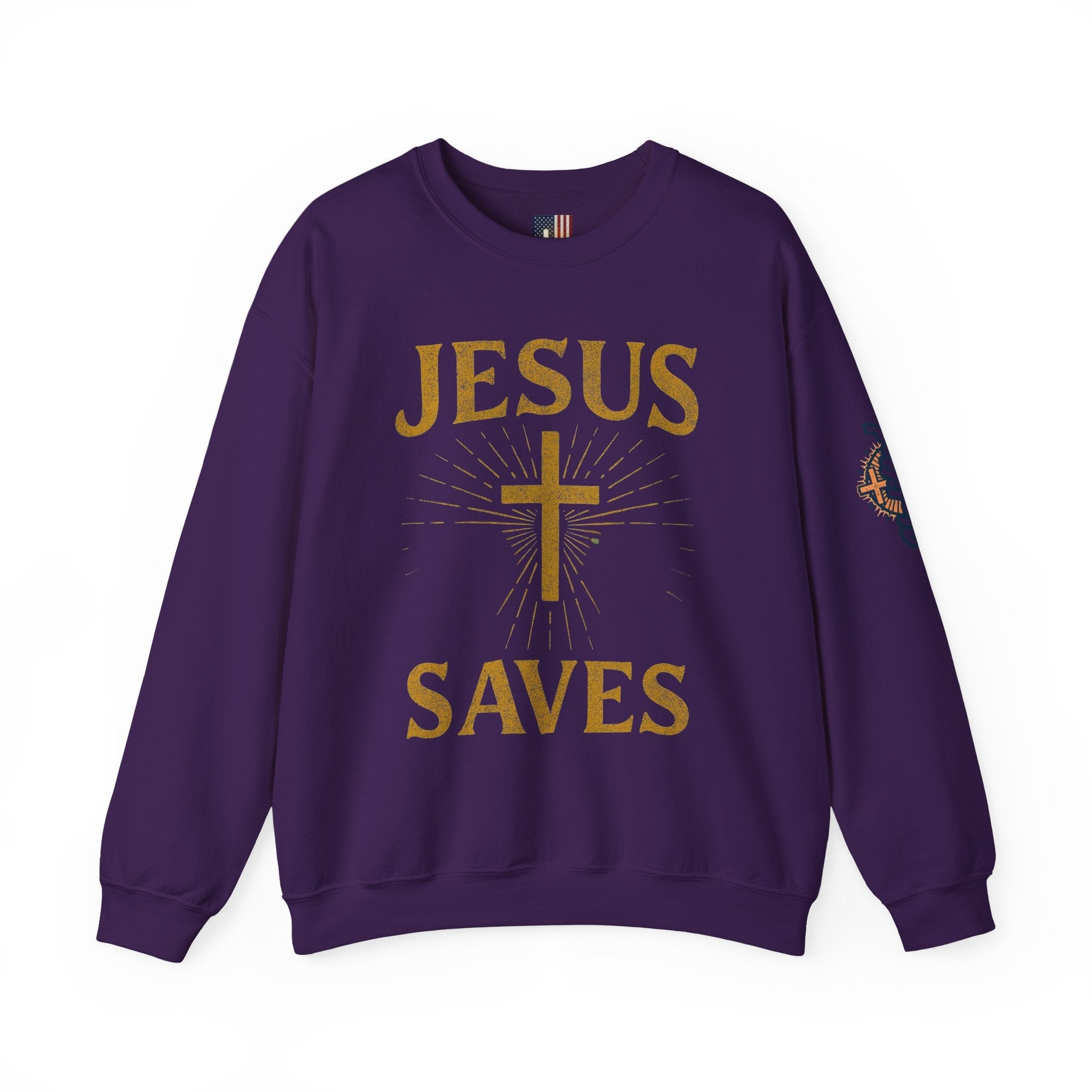 Jesus Saves Sweatshirt – Radiant Cross & Rays of Light Christian Sweatshirt for Eternal Hope & Faith Printify