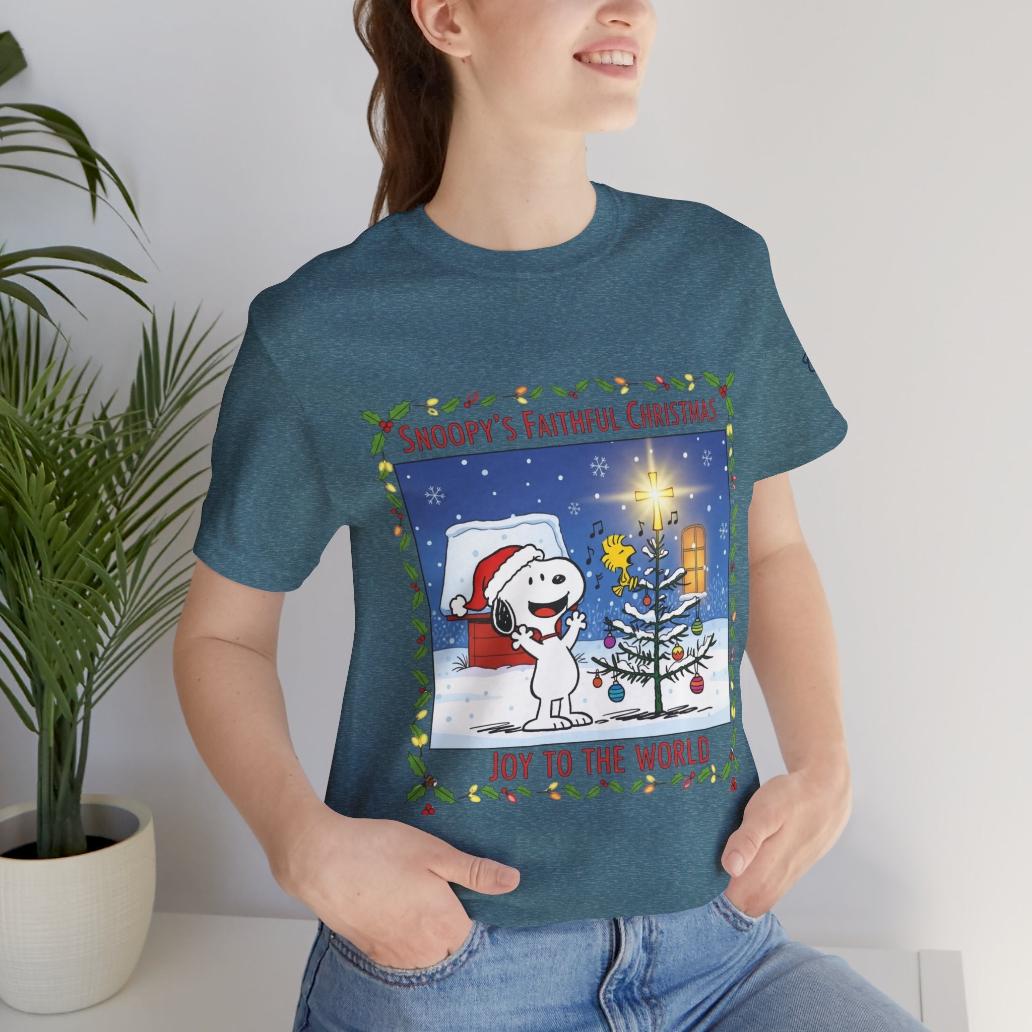 🎄 Faithful Christmas Friends – Christian Holiday T-Shirt | Festive Tree & Cartoon Duo | Heartwarming Christmas Tee by Uplifted Gear Printify
