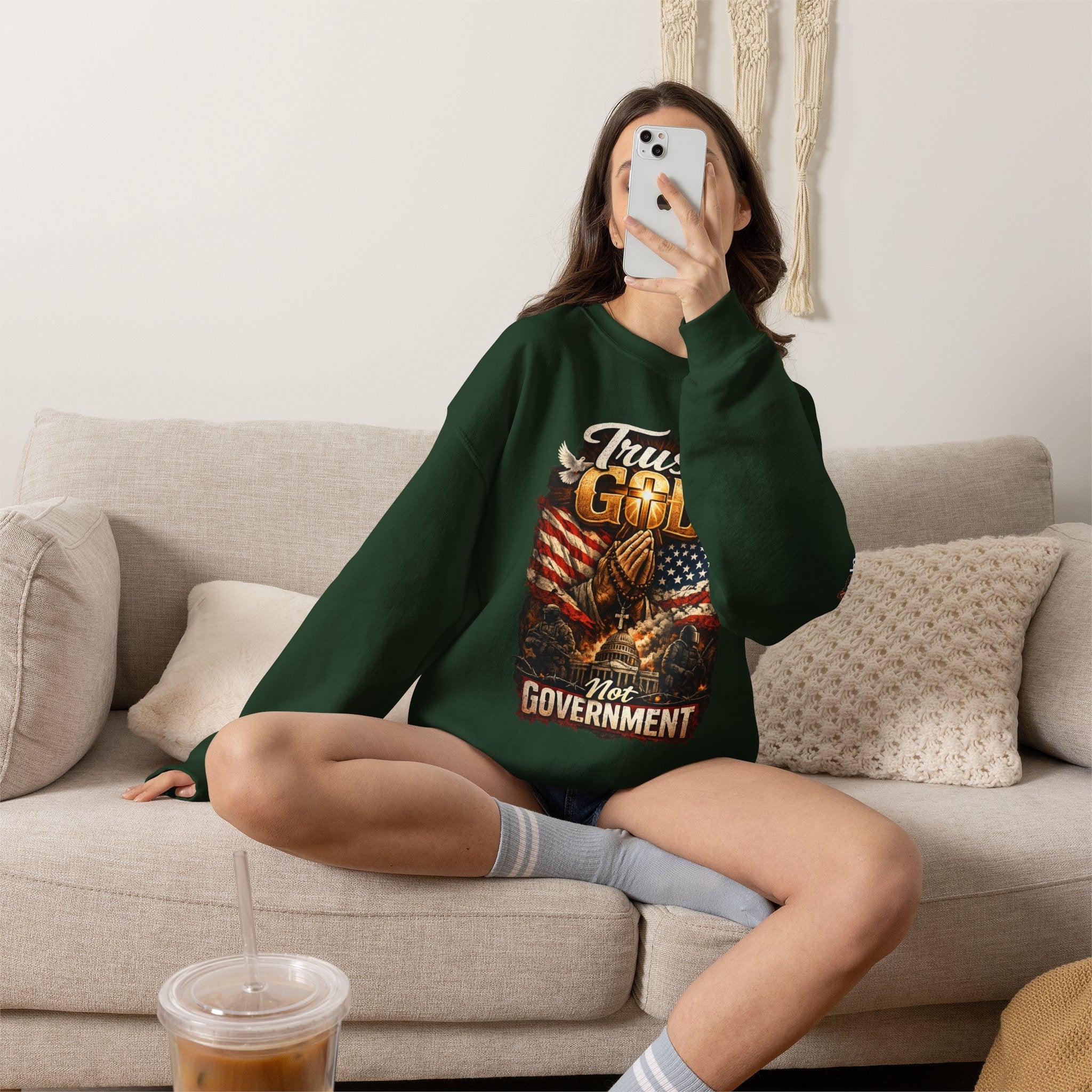 Trust God Not Government Sweatshirt — Vintage Patriotic Christian Sweatshirt Printify