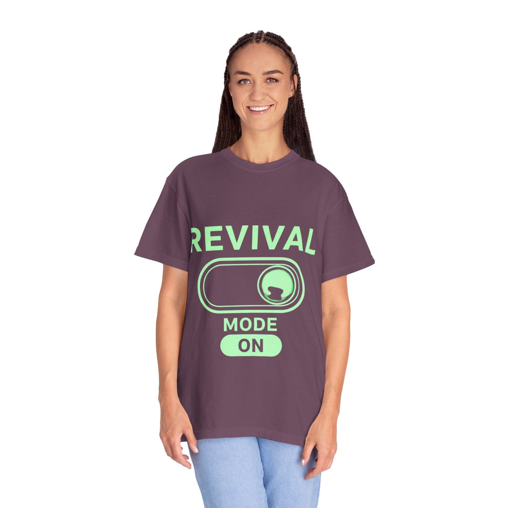 🔥 Revival Mode: ON – Christian Techwear T-Shirt | Glowing Green Faith Switch | Futuristic Jesus Shirt | Activate Your Spiritual Awakening | Uplifted Gear Printify