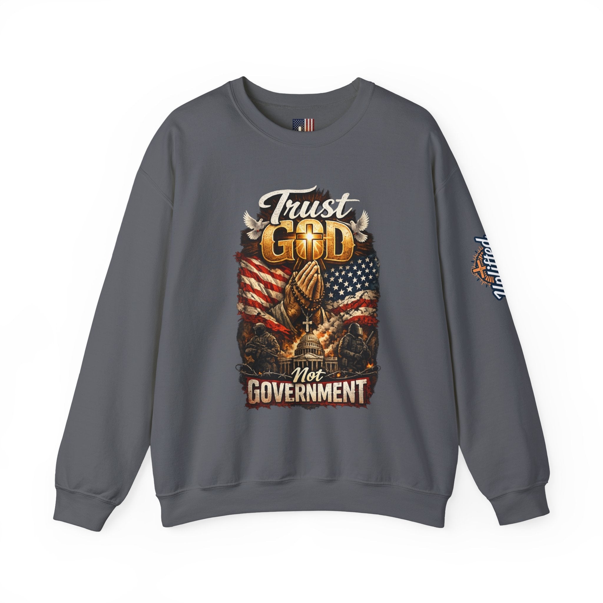 Trust God Not Government Sweatshirt — Vintage Patriotic Christian Sweatshirt Printify