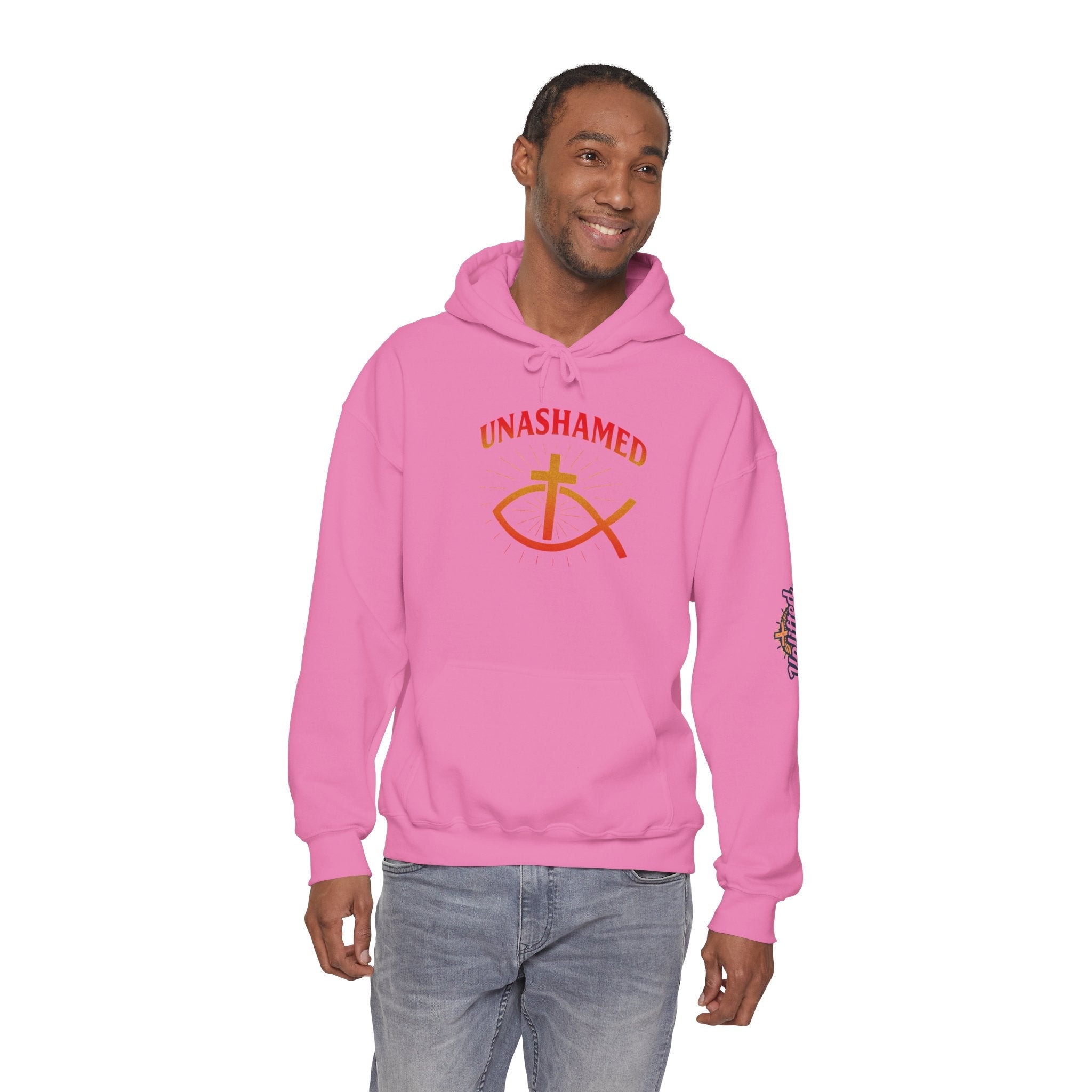 Unashamed Hoodie – Ichthys Jesus Fish & Cross Christian Sweatshirt for Romans 1:16 Bold Faith Printify