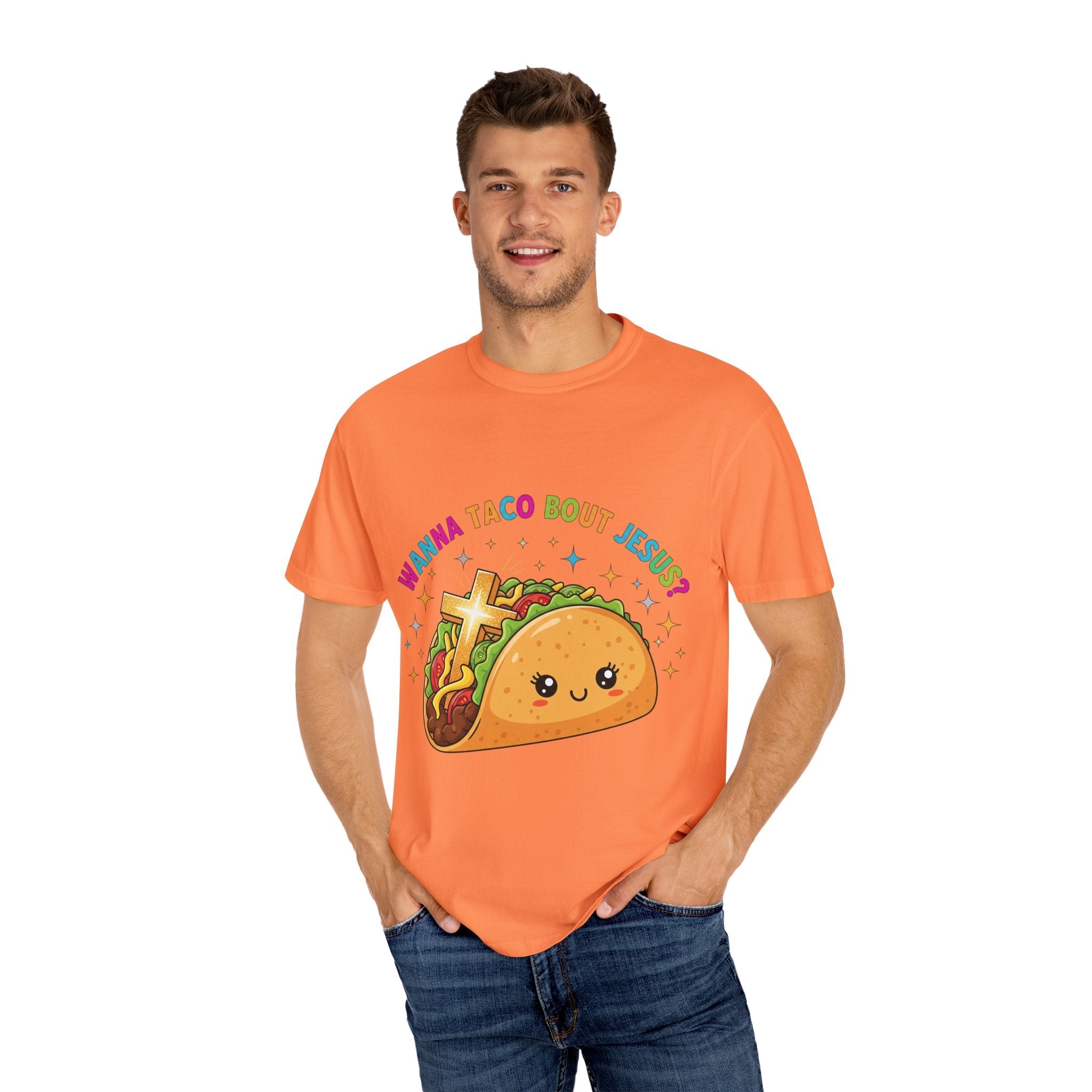 Wanna Taco 'Bout Jesus? Funny Christian Pun T-Shirt – Lettuce Pray & Share Faith! Printify