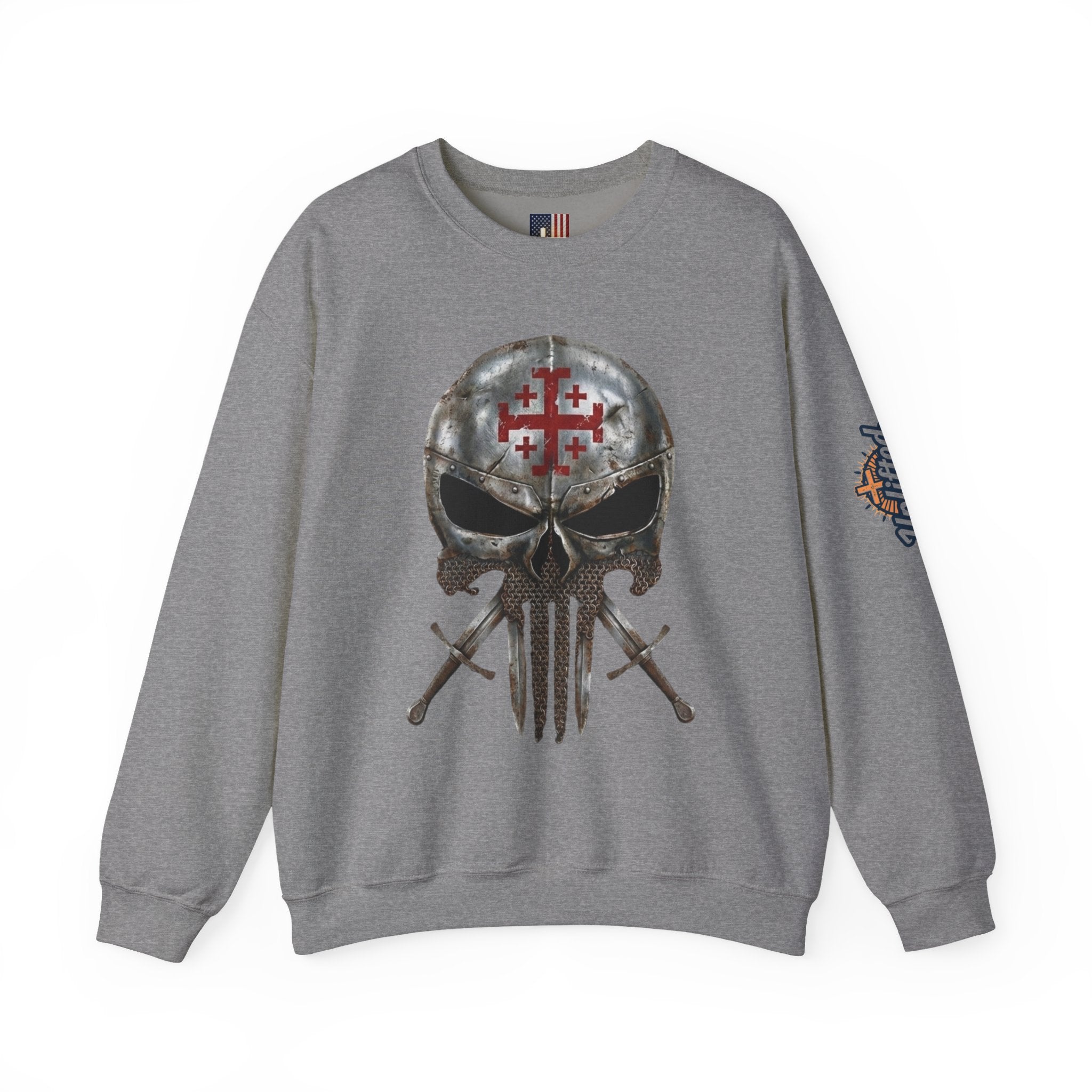 Crusader Knight Christian Skull Sweatshirt - Warrior Armor of God Sweatshirt Printify