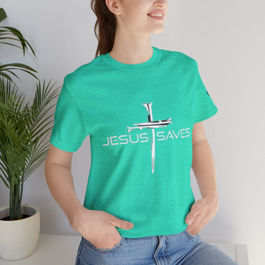Jesus Saves T-shirt – 3 Nails Crucifix Cross Christian T-shirt for Redemption Faith & Bold Salvation Printify